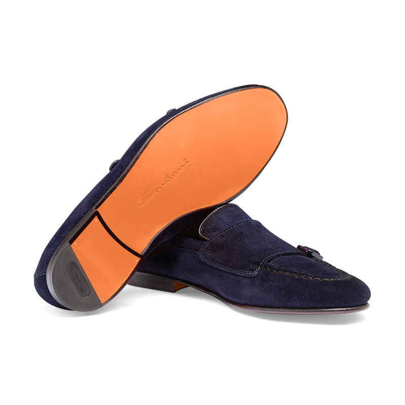 Men's blue suede double-buckle loafer 4