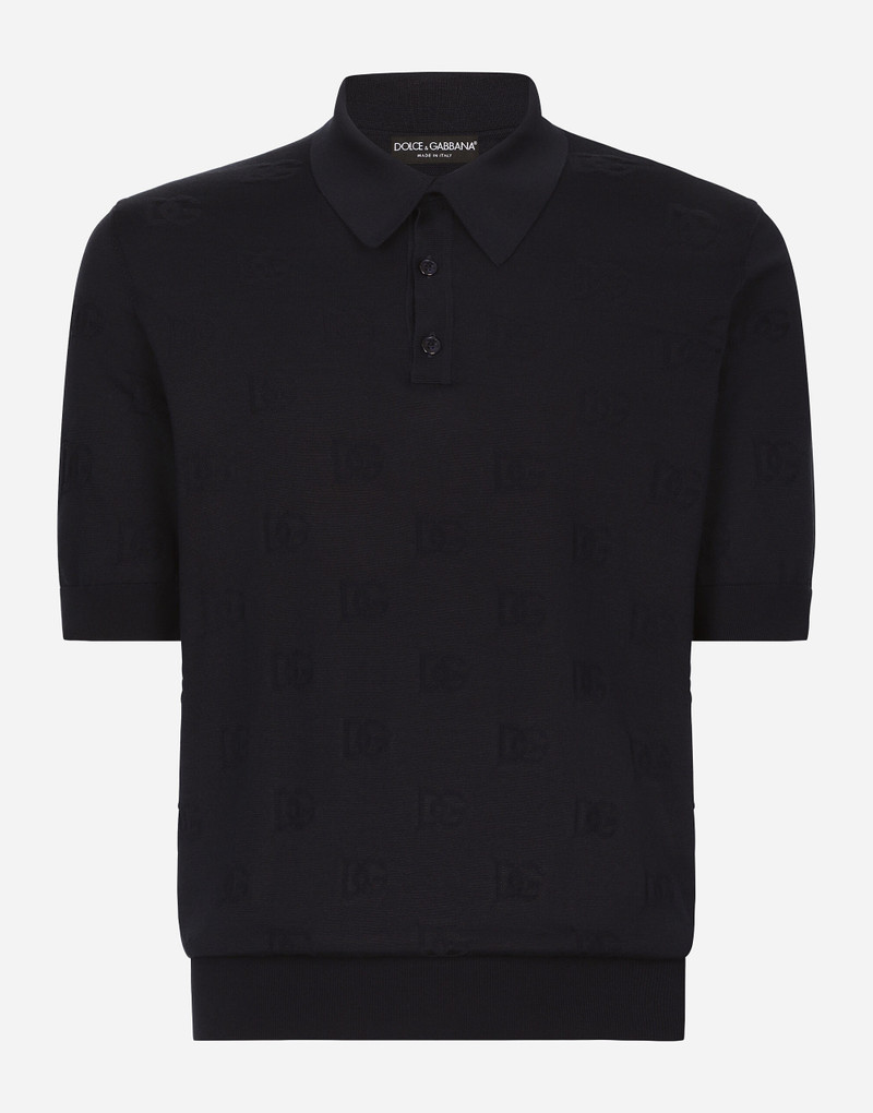 Silk polo-shirt with all-over DG logo embroidery 1