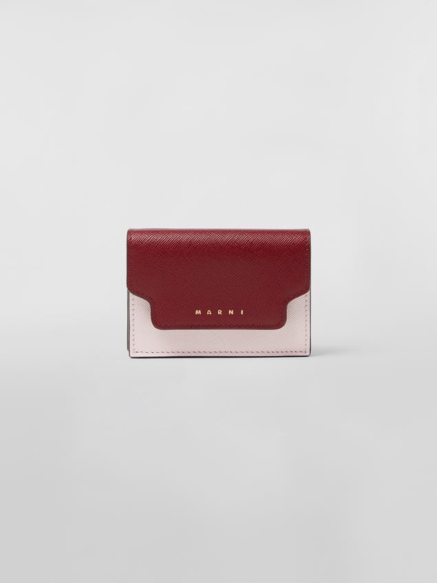TRI-FOLD WALLET IN BLACK RED AND BEIGE SAFFIANO LEATHER - 1