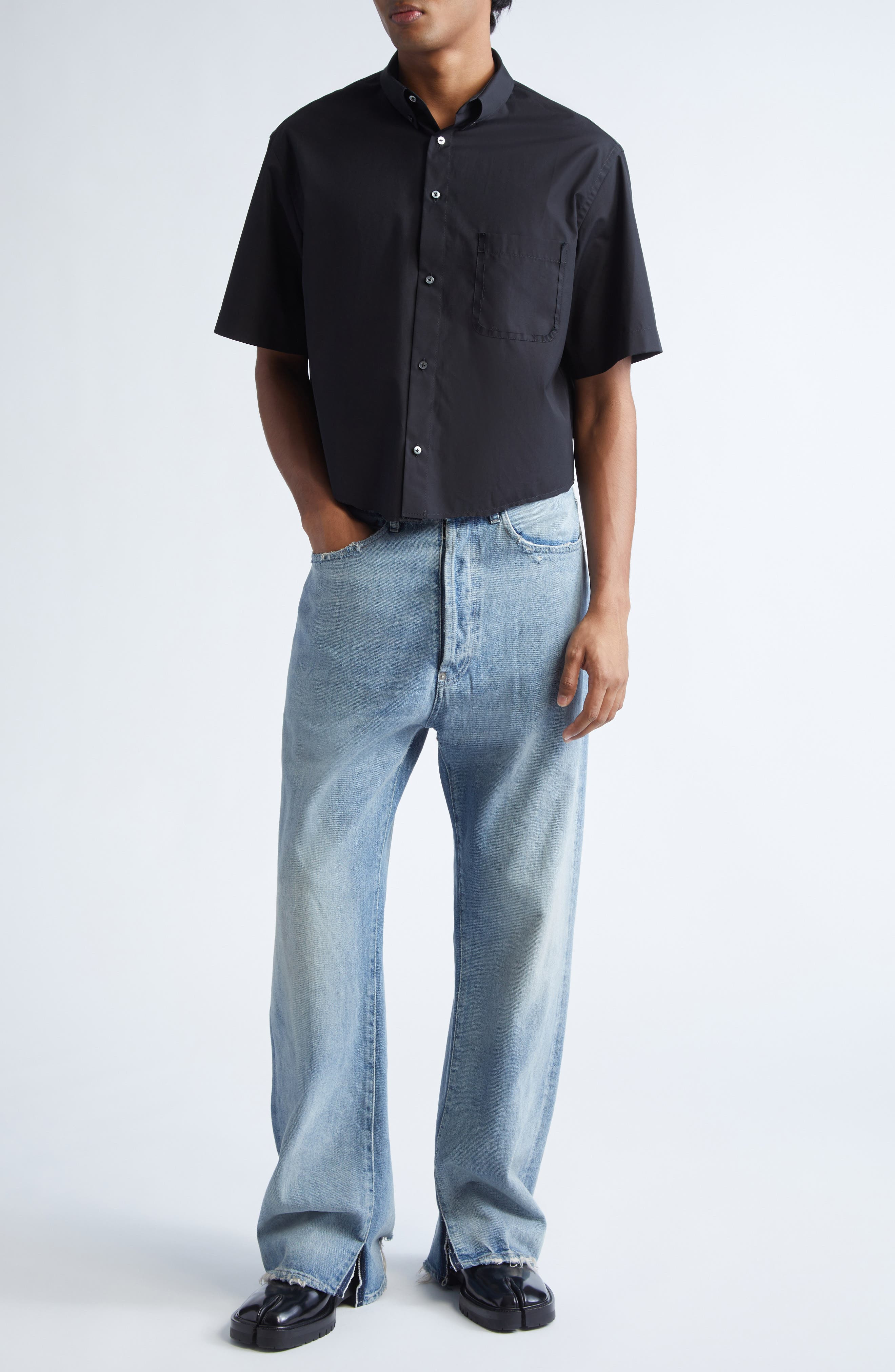 Maison Margiela Short Sleeve Button-Down Shirt in Black at Nordstrom - 2