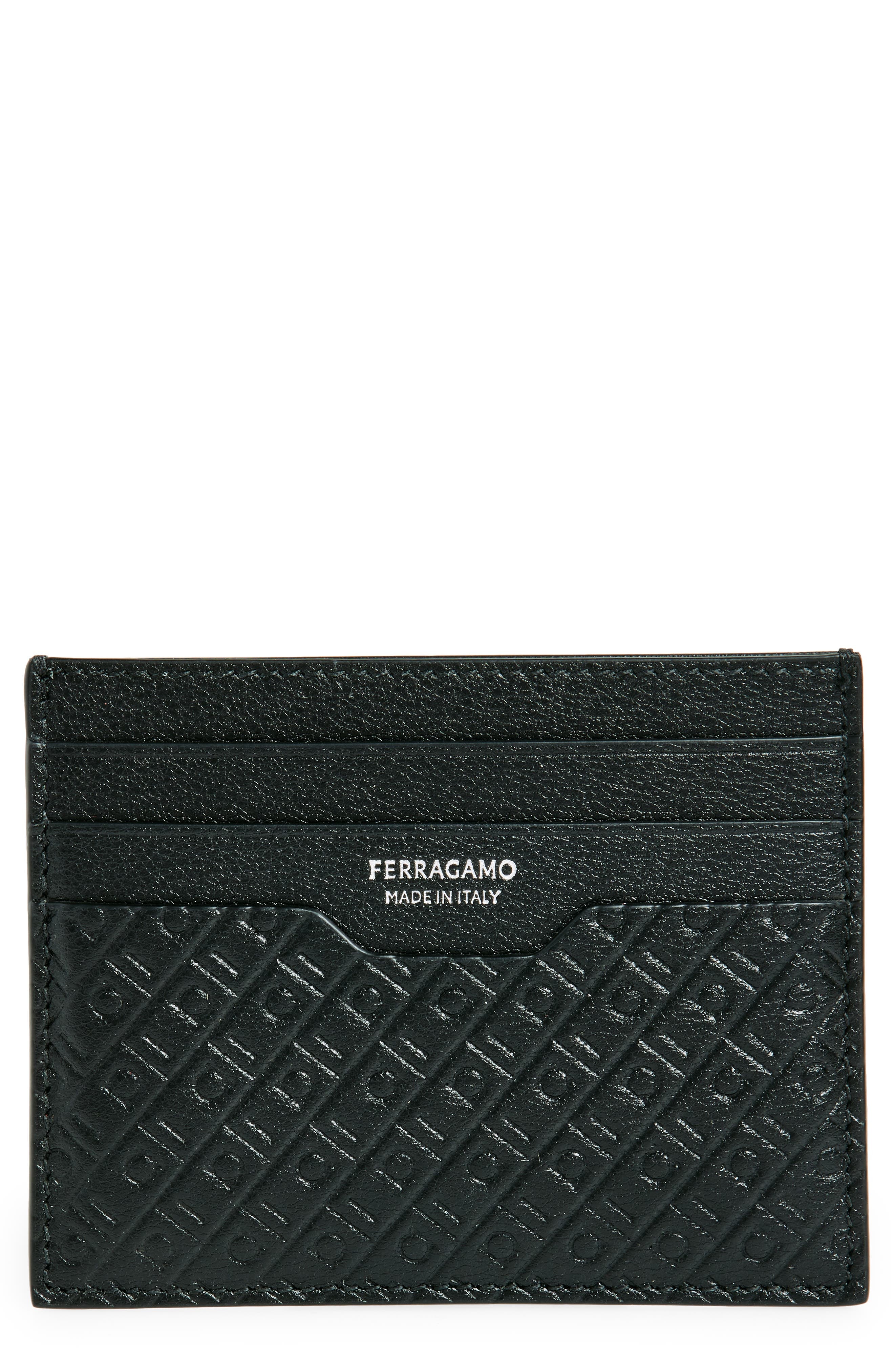 FERRAGAMO Mini Gancio Embossed Leather Card Case in Nero Nero X Mod at Nordstrom - 1