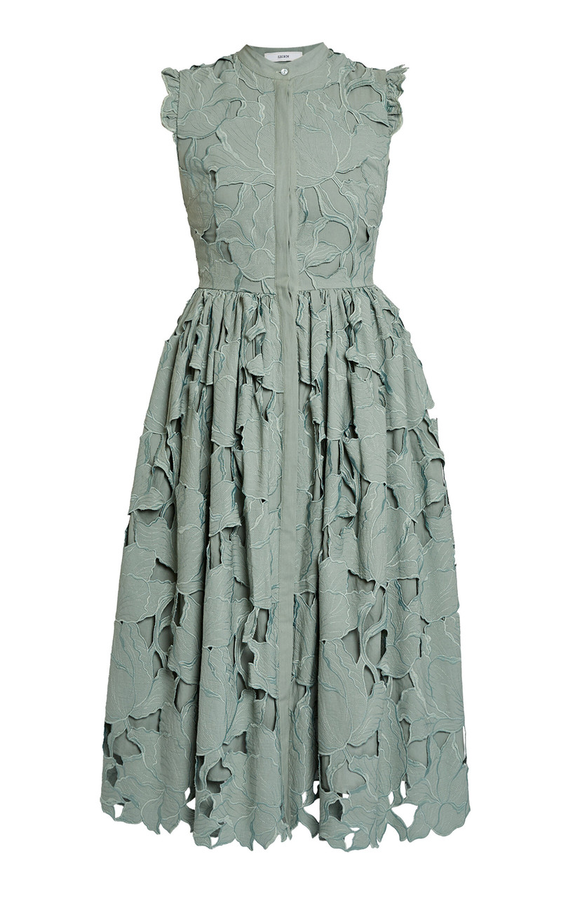 Cutout Cotton-Blend Midi Dress olive 1
