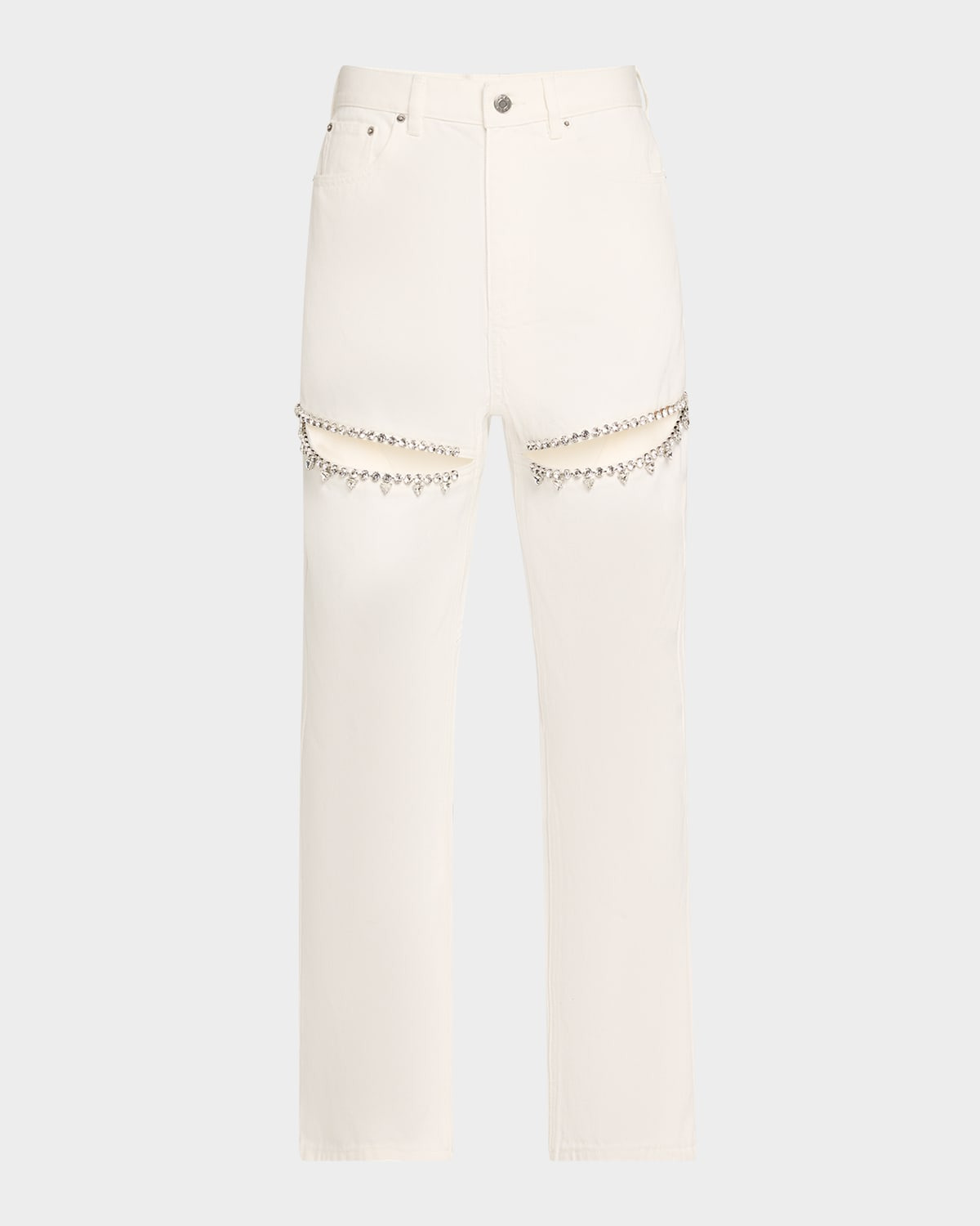 Crystal Slit Straight-Leg Jeans - 1