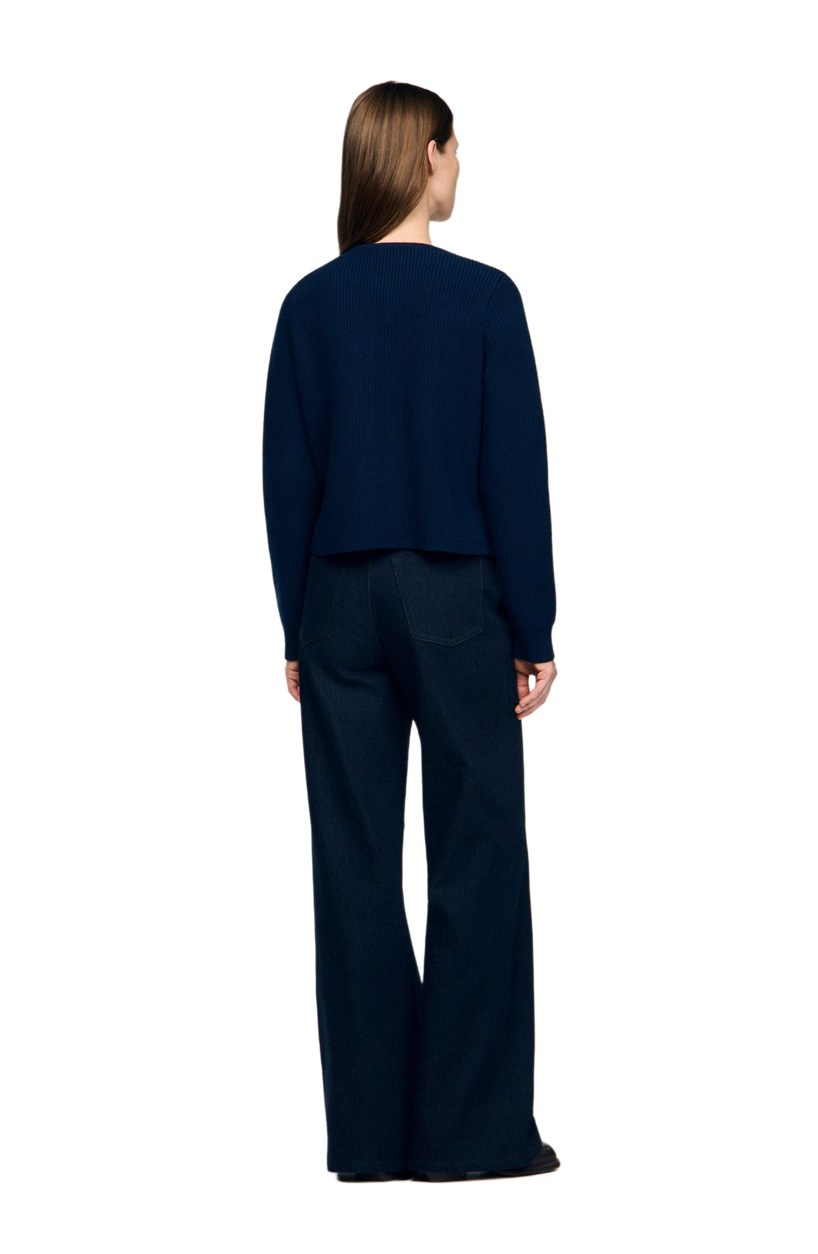 SANDRO Cardigan with denim details in Navy Blue at Nordstrom - 2