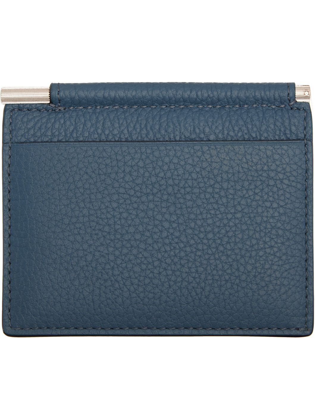 Blue Soft Grain Leather Bifold Money Clip Card Holder - 2