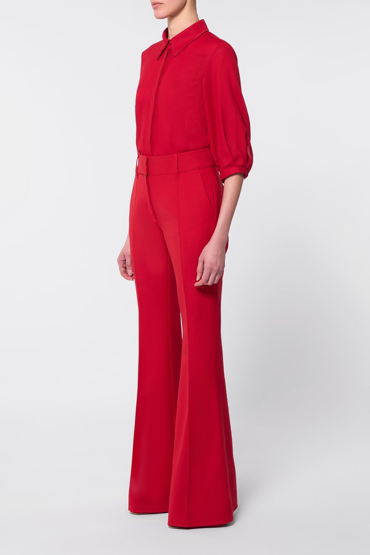 Hadley Blouse in Scarlet Red Virgin Wool - 3