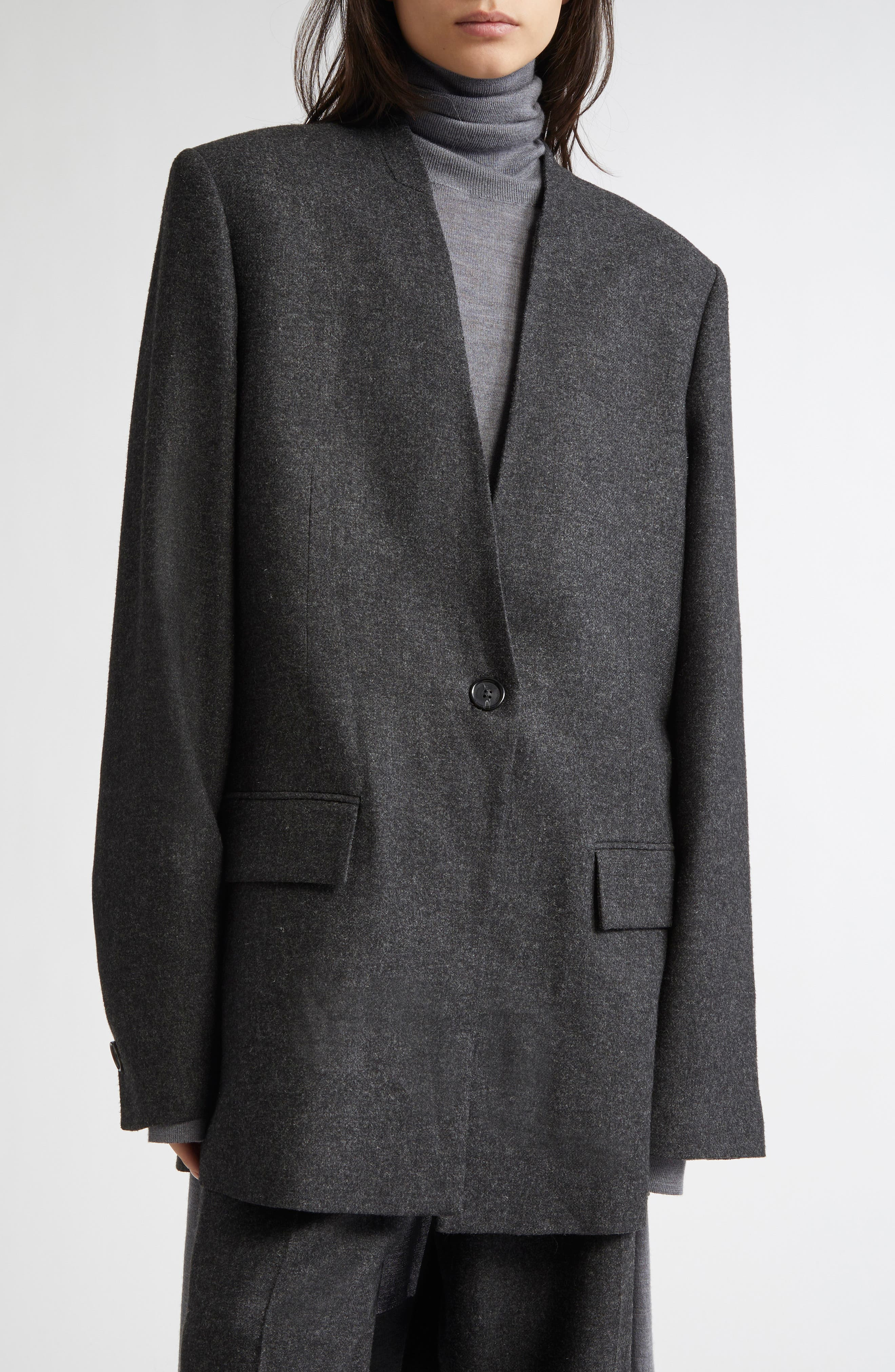 TOTEME Mélange Flannel Scarf Blazer in Charcoal Melange at Nordstrom - 3