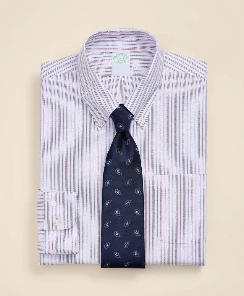 Brooks Brothers Explorer Collection Non-Iron Twill Button Down Collar, Striped Dress Shirt - 1