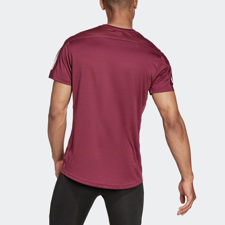 Men's adidas Gym Casual Round Neck Running Short Sleeve Deep Red T-Shirt H34496 - 3