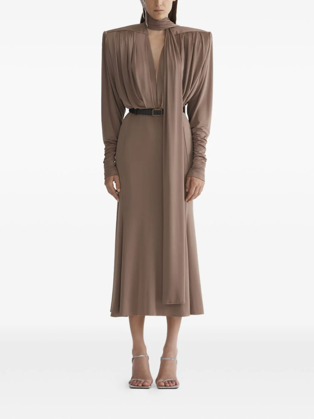draped long-sleeve dress - 1