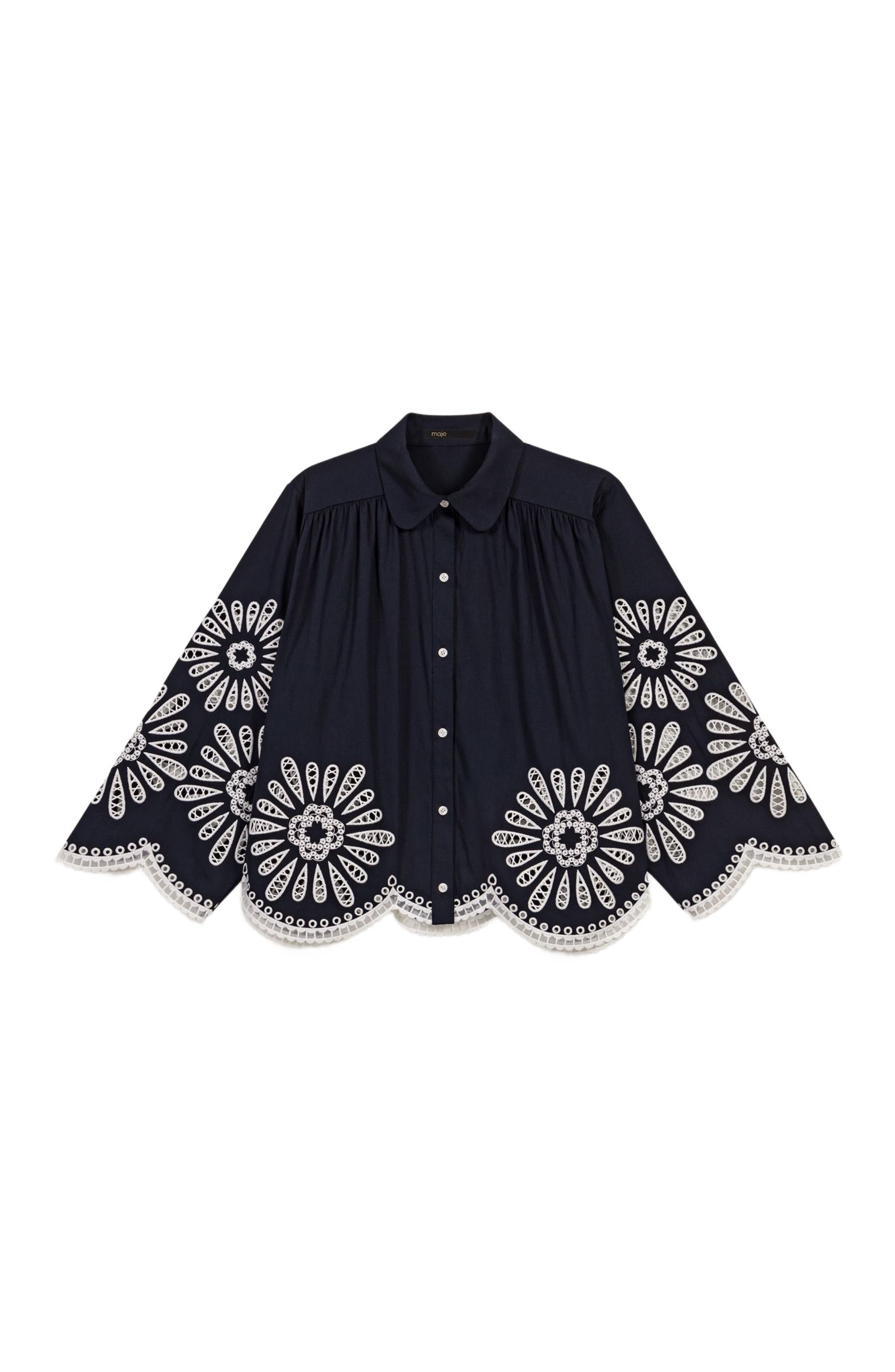 maje Cropped shirt with crochet detail in Navy at Nordstrom - 5