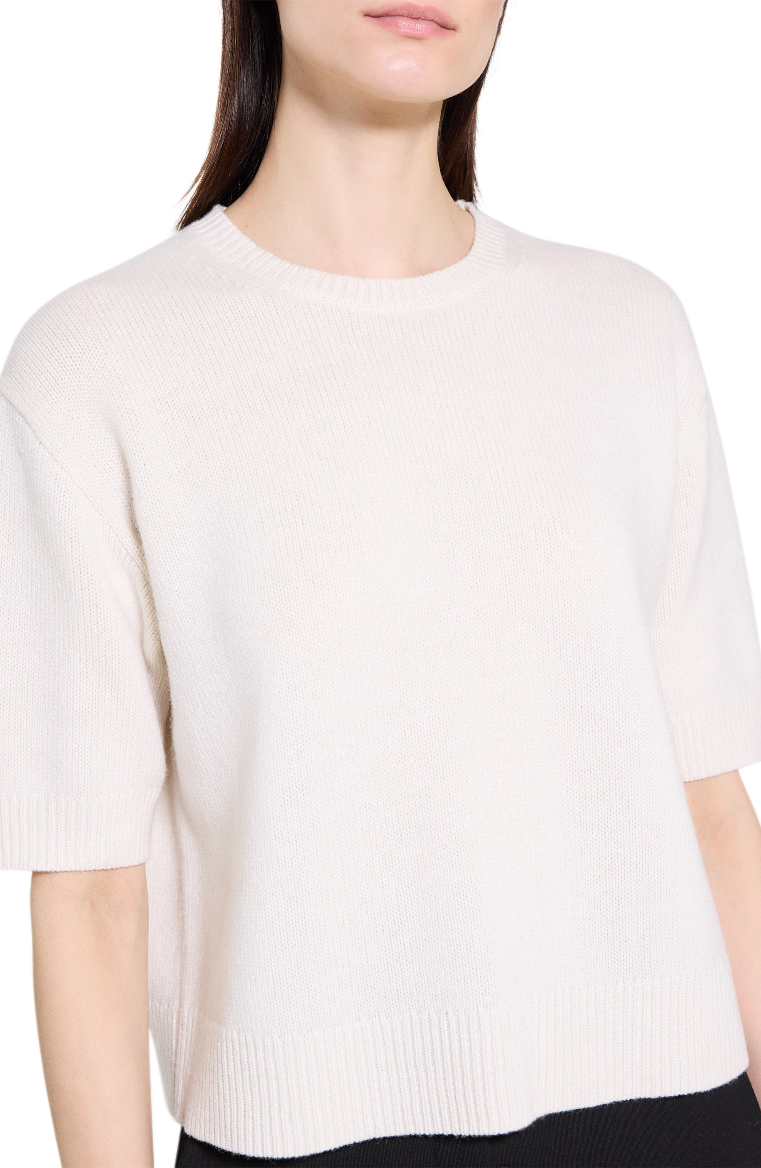 Theory Short Sleeve Cashmere Sweater in Ivory at Nordstrom - 4
