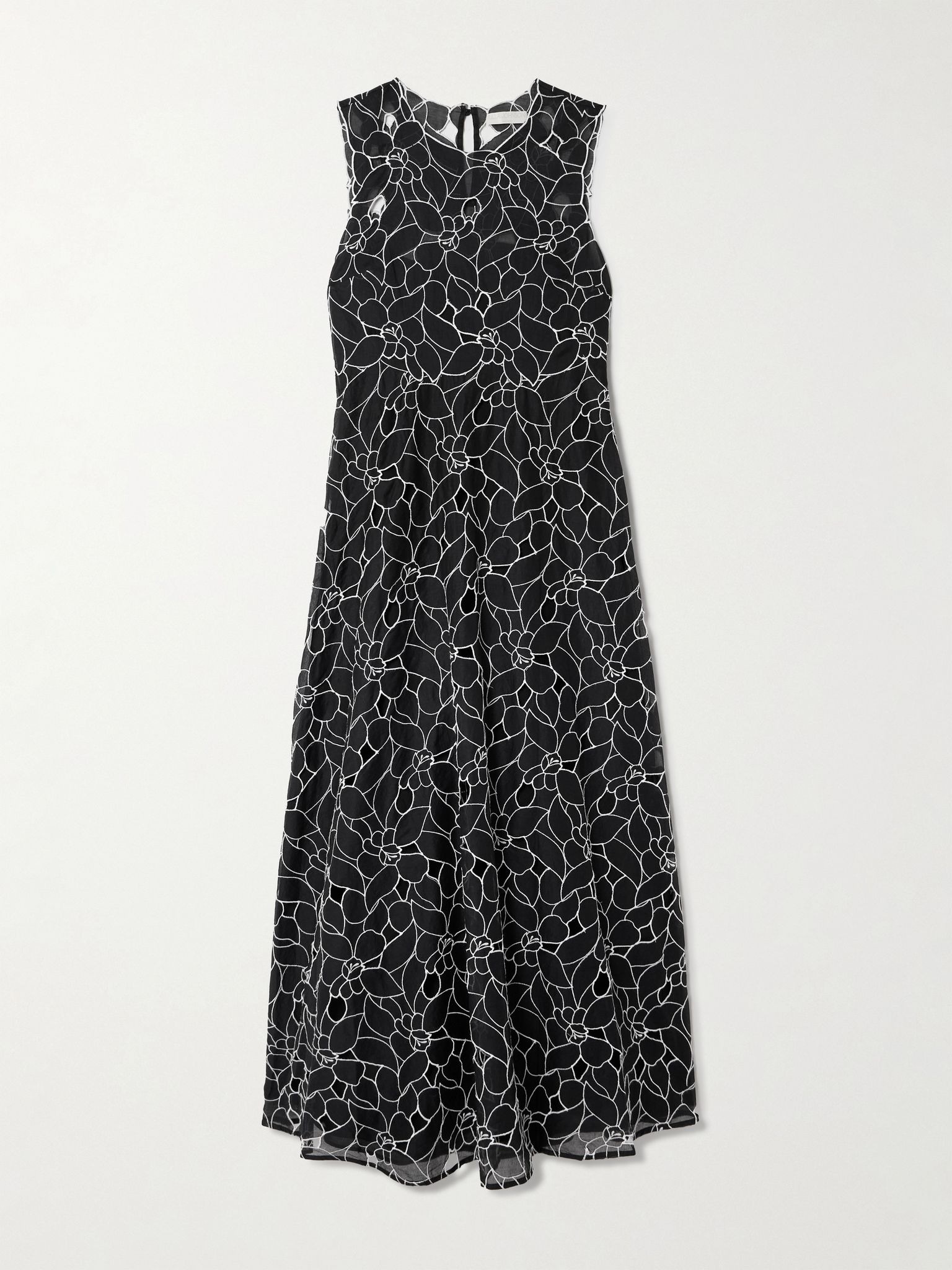 Kiana cutout embroidered cotton-organdy midi dress Black - 1