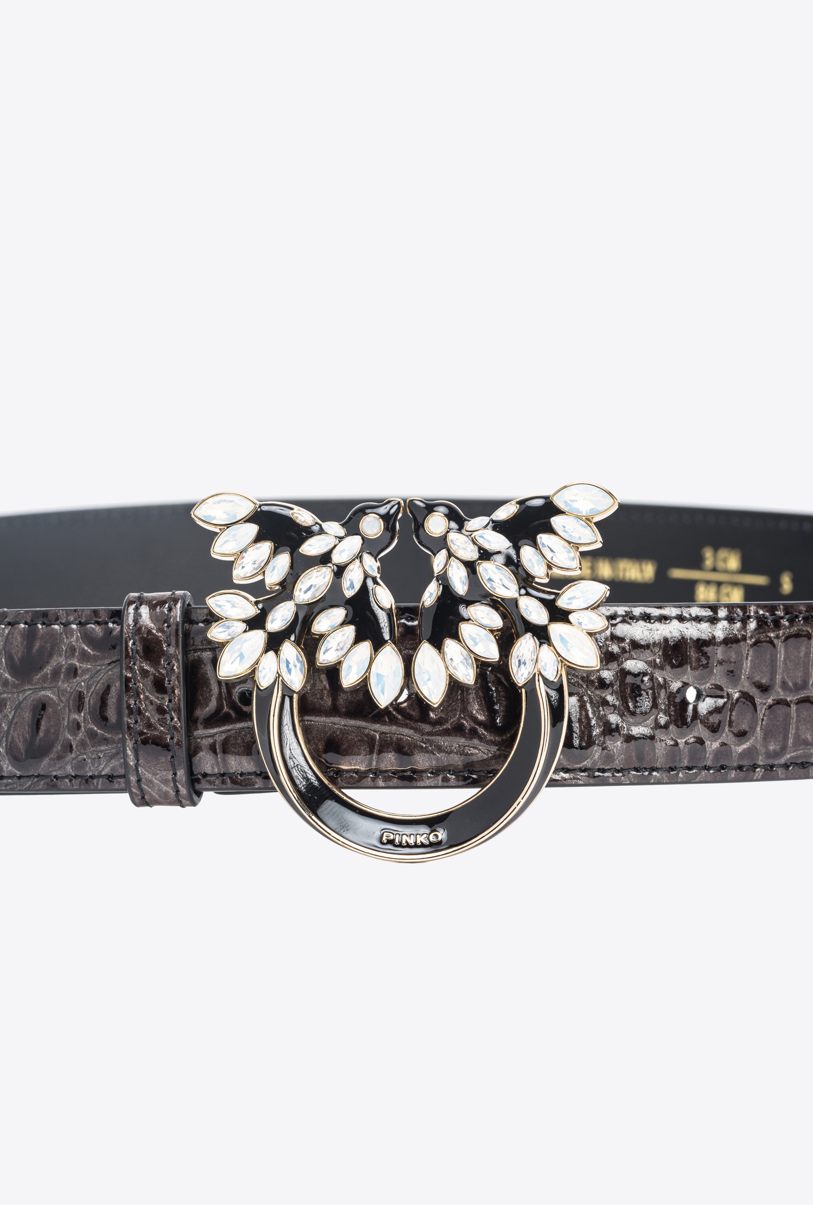 PINKO GALLERIA 3CM CROC-PRINT BELT WITH LOVE BIRDS BUCKLE - 2