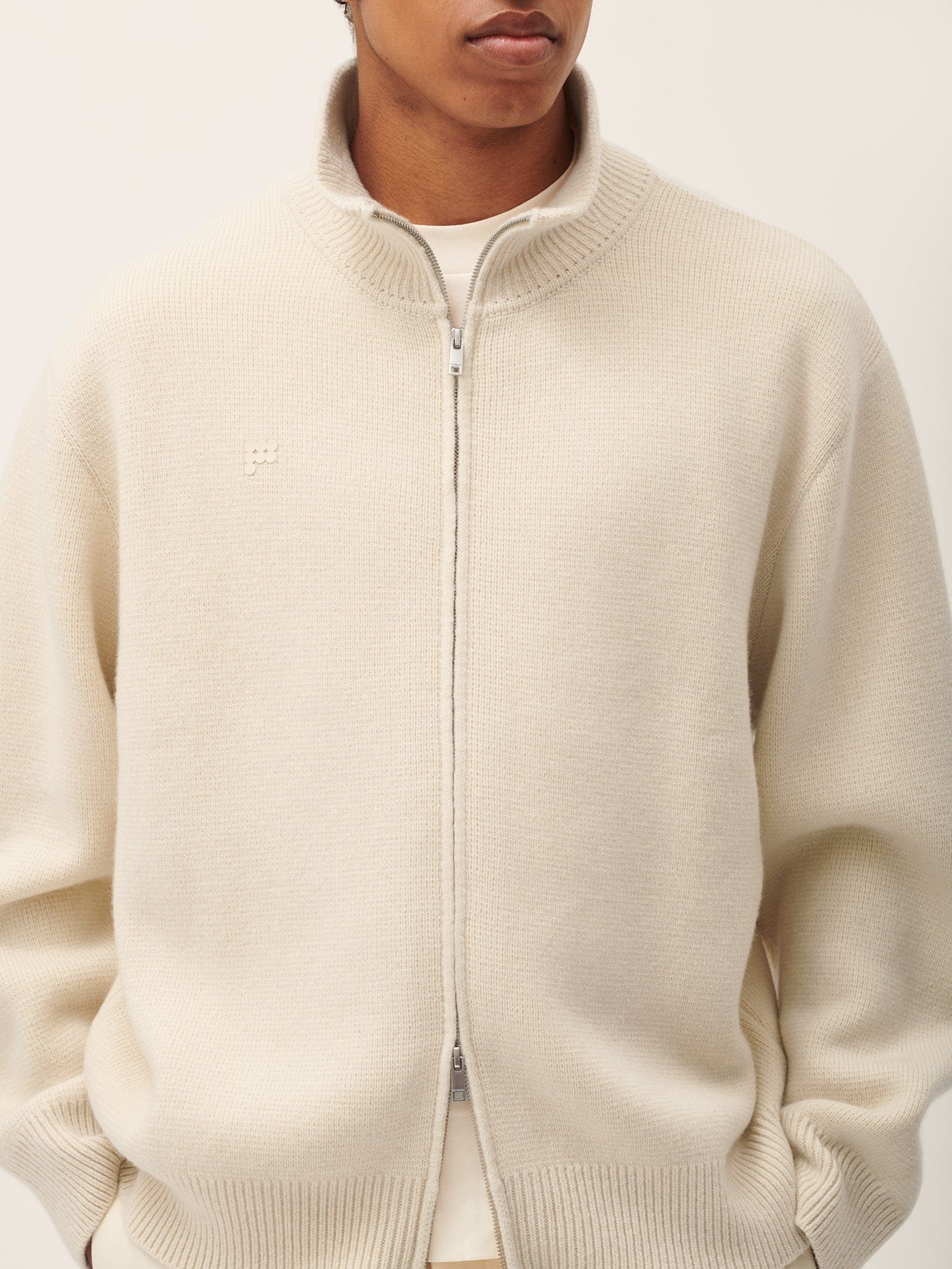 Mens DNA Recycled Cashmere Zip Up Sweater - Ecru Ivory - 3