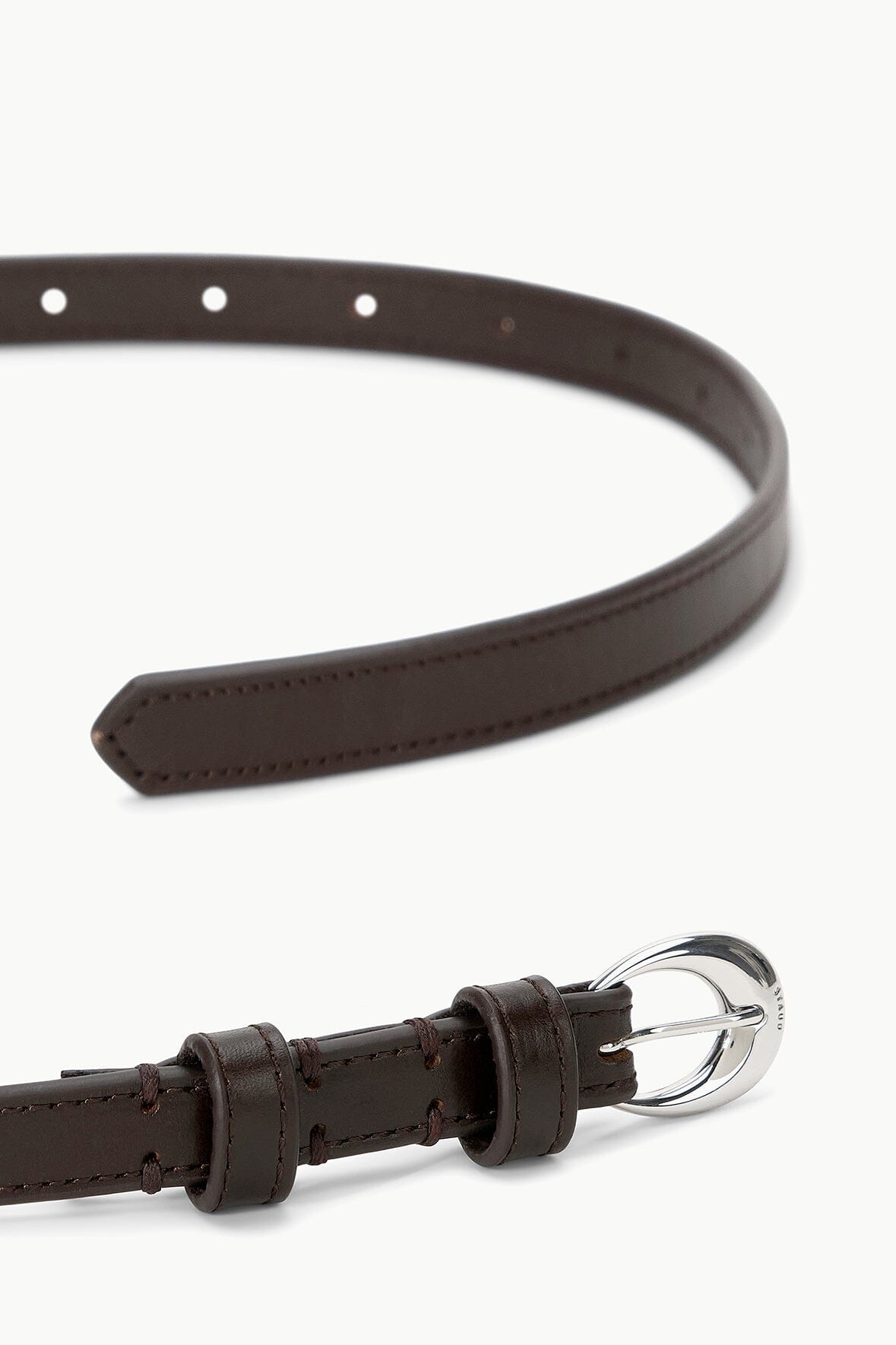 STAUD SLIM MOON BUCKLE BELT - 13MM MAHOGANY SILVER - 3