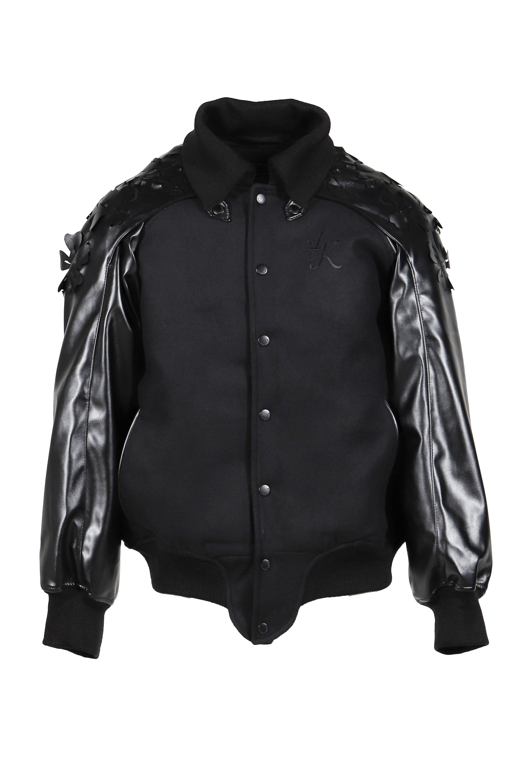 LASER-CUT FLOWER VARSITY JACKET / BLK - 5