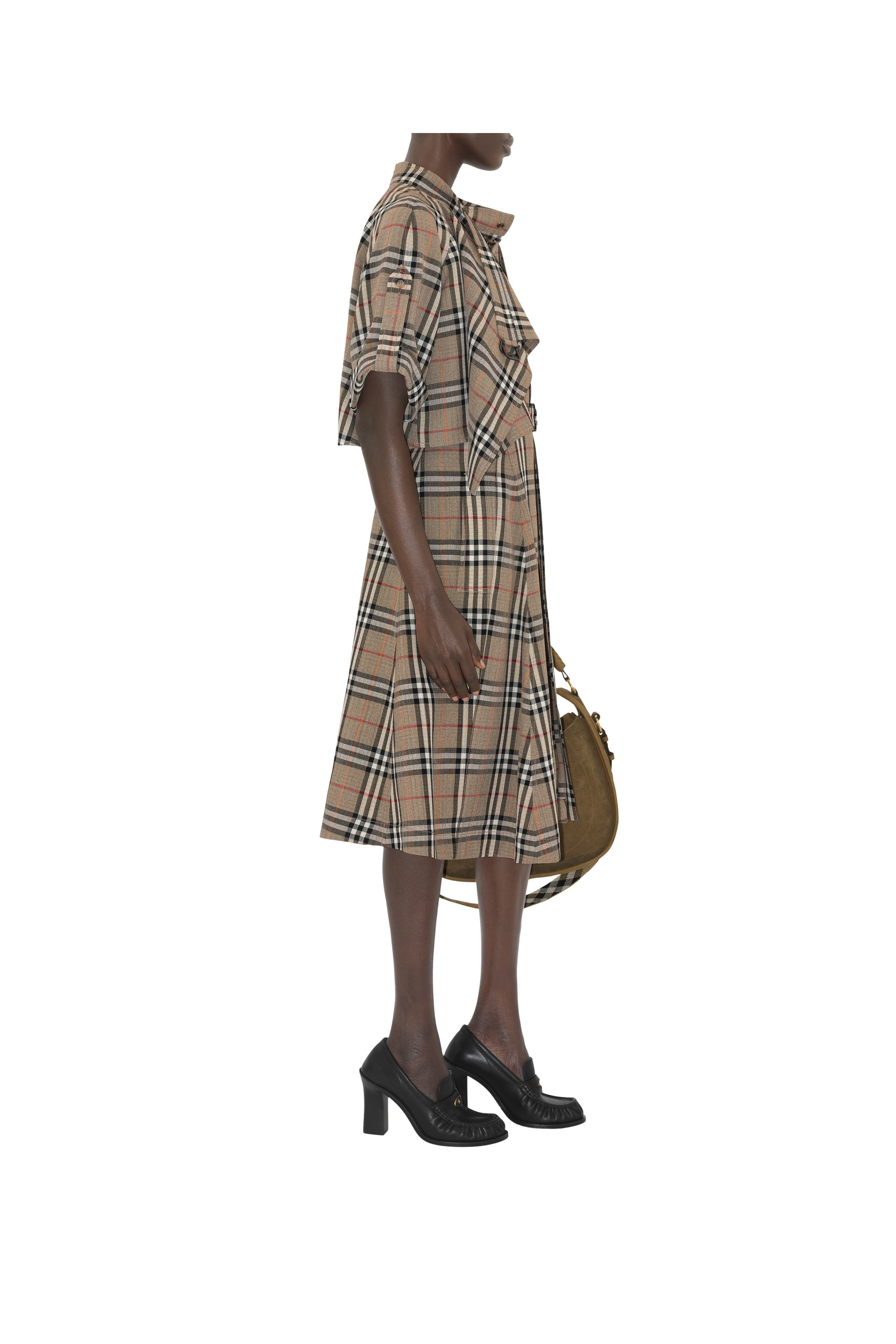 burberry Check Silk Blend Trench Dress in Limestone at Nordstrom - 4