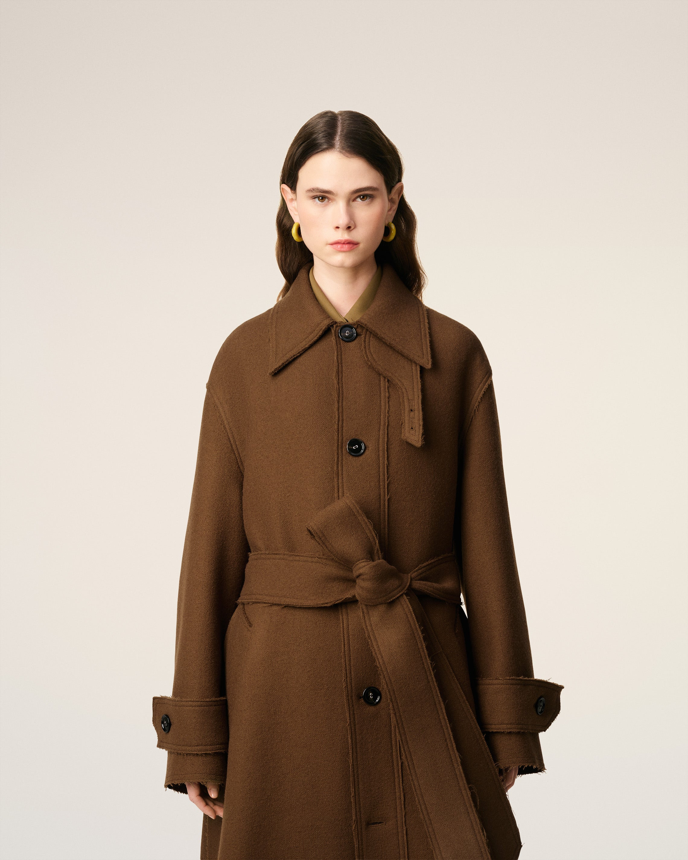 BROWN WOOL BELTED MAC - 3