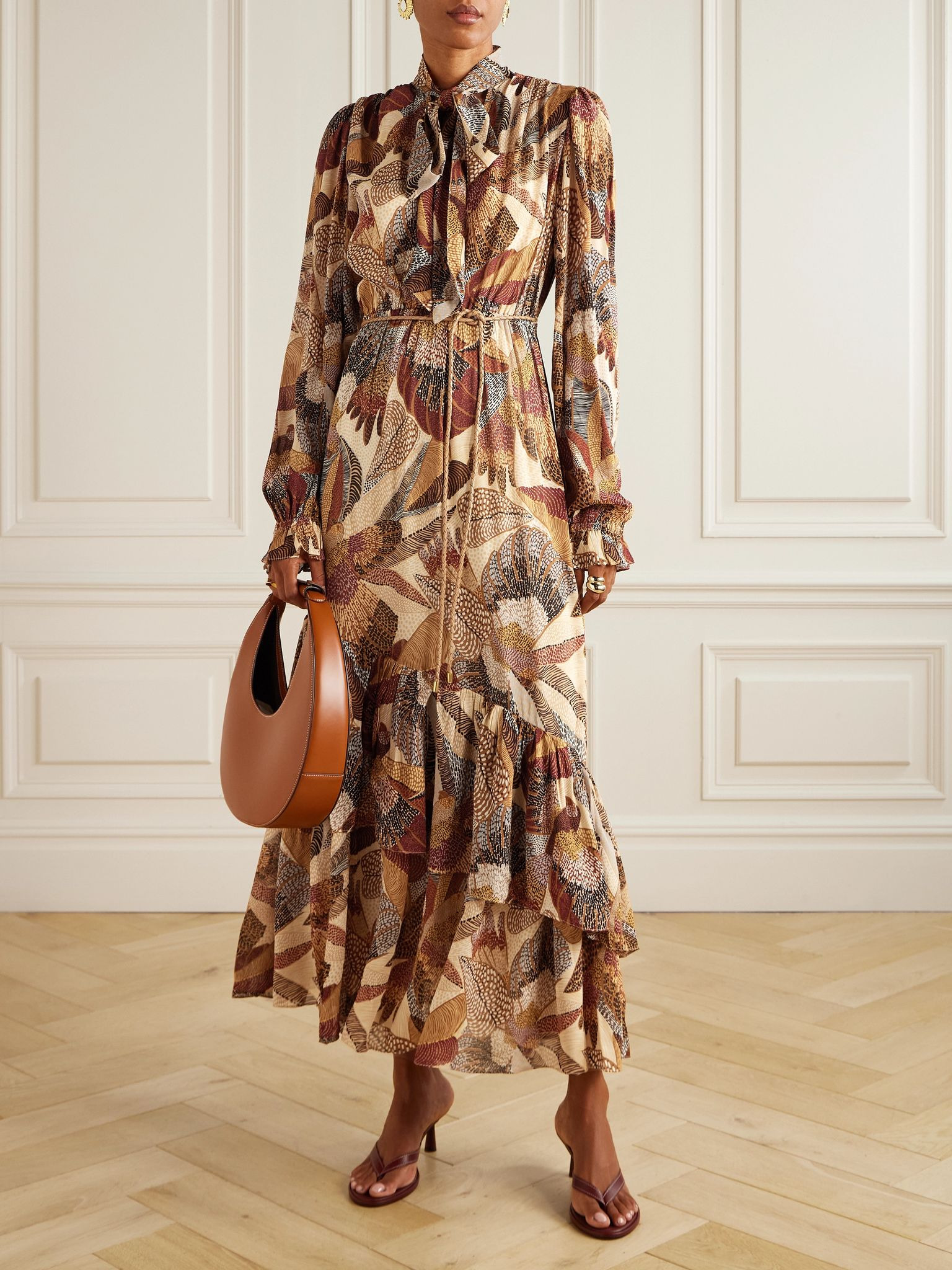 Belted printed modal maxi dress Cream - 2