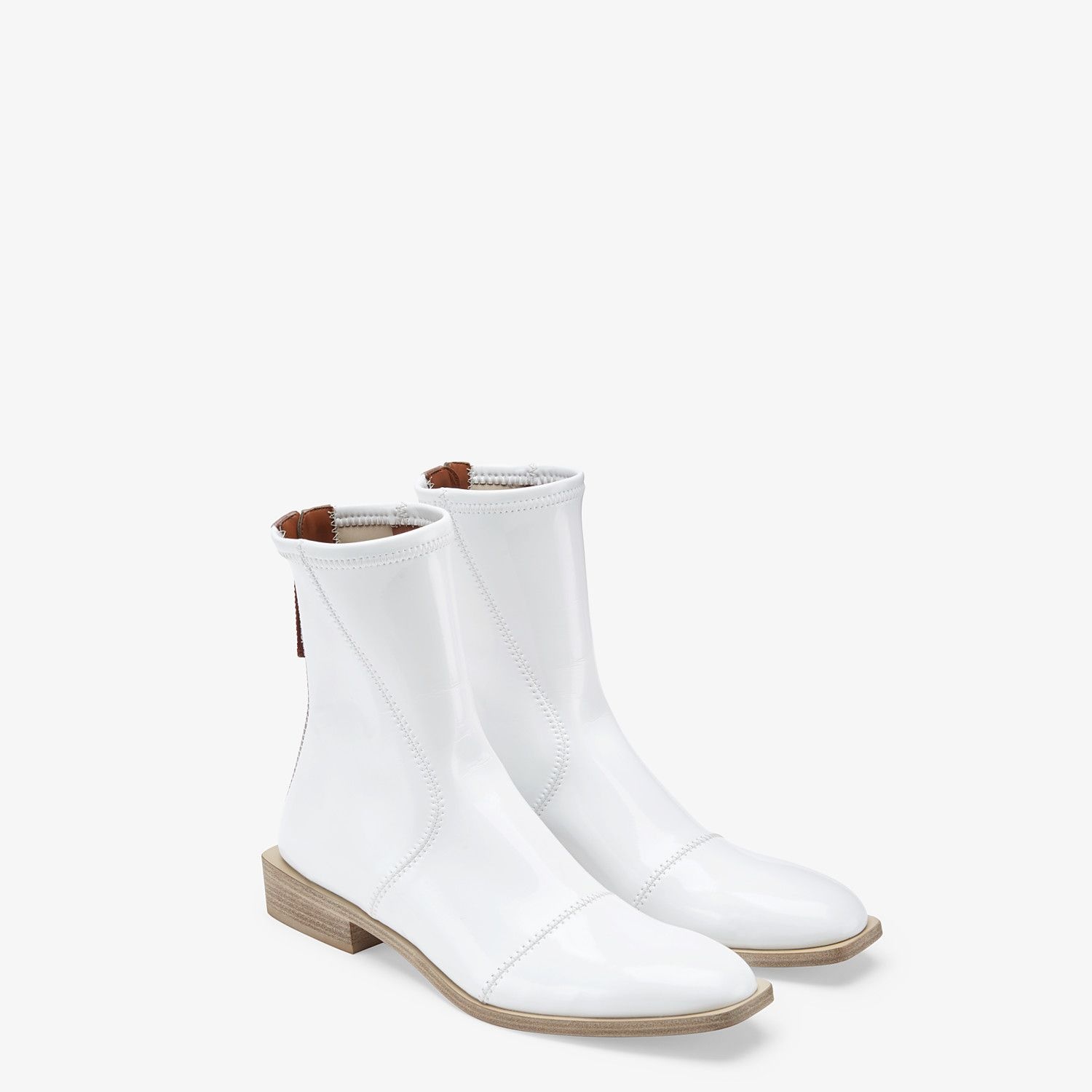 Glossy white neoprene low ankle boots - 4