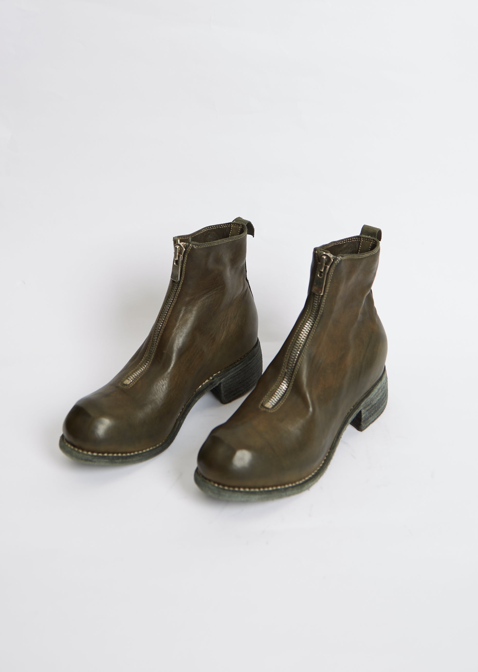 Leather Front Zip Boot PL1— Green - 3
