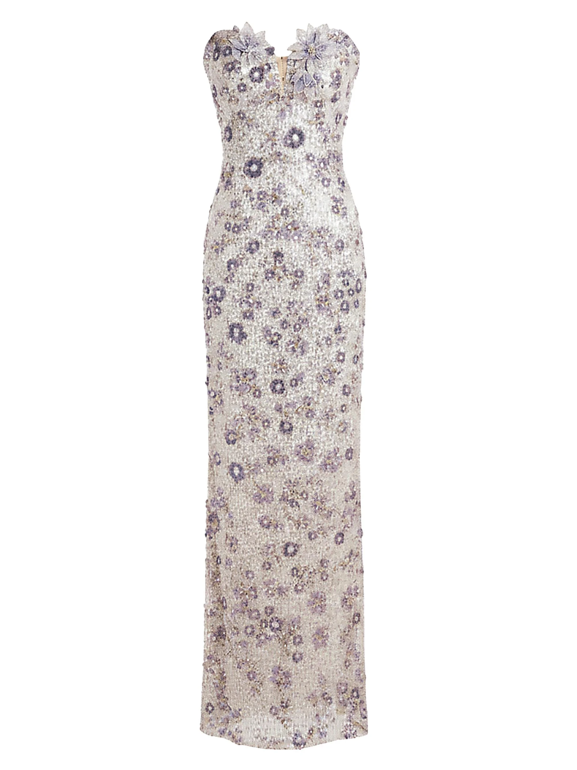 Women's Teresa 3D Flowers Sequin-Embellished Column Gown - Silver Multi - 1