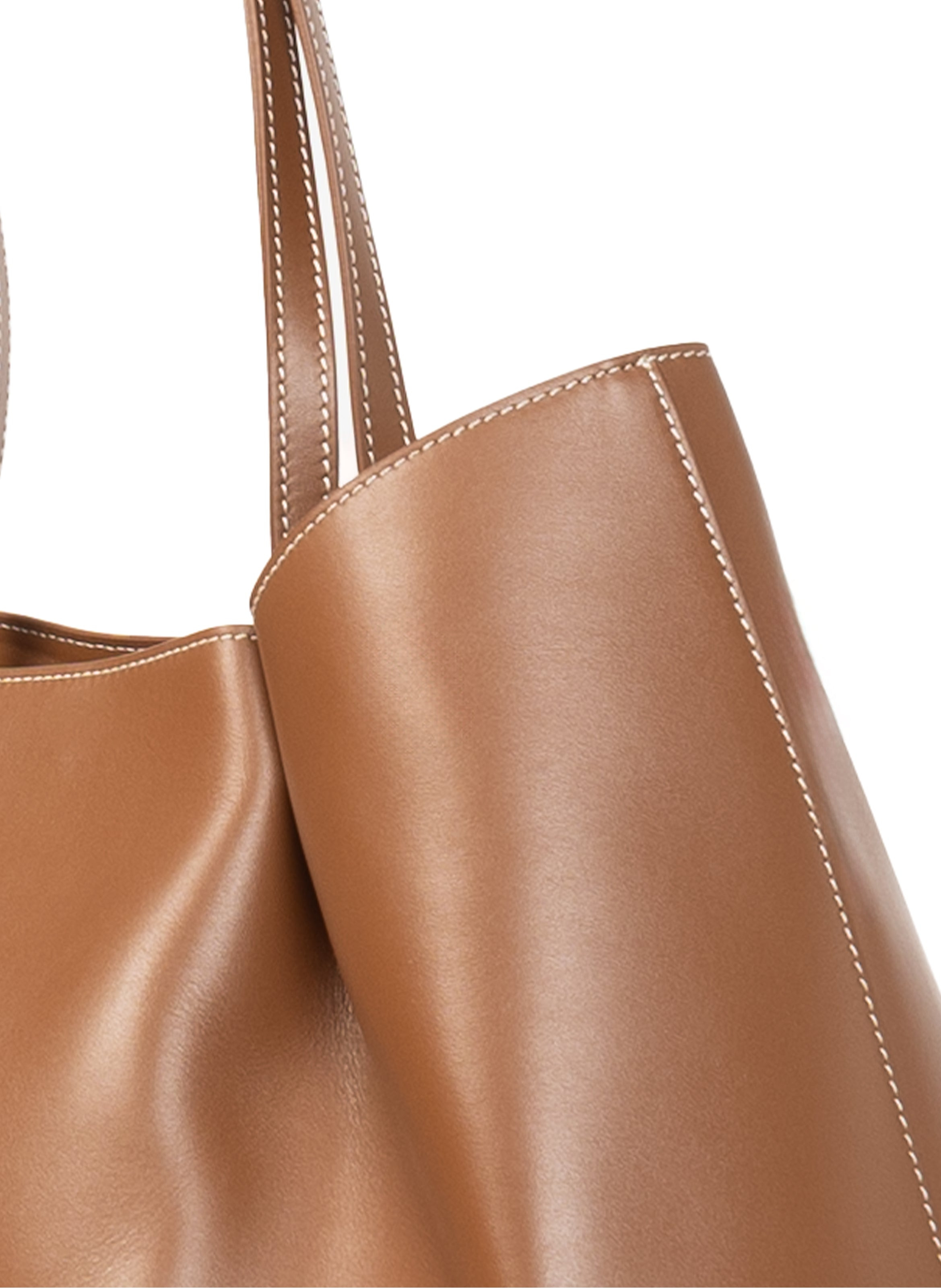 Dimple Tote Leather Cognac/White Stitches - 4
