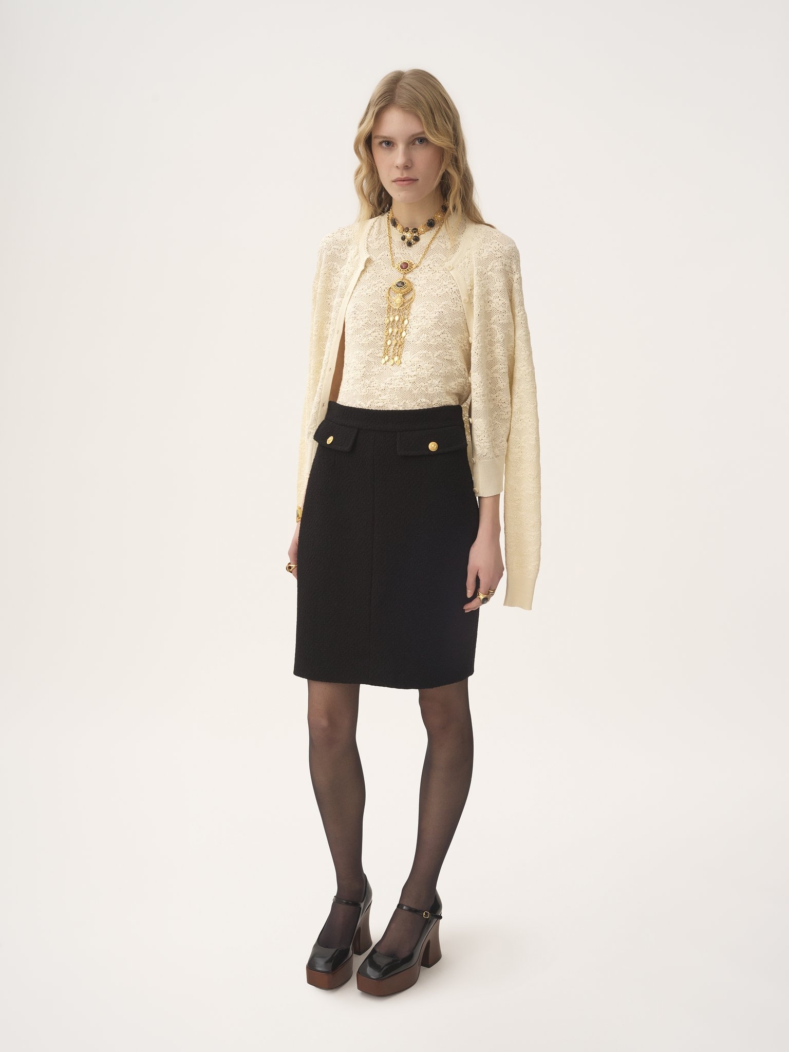 KNEE-LENGTH SKIRT IN WOOL BOUCLETTE - 3