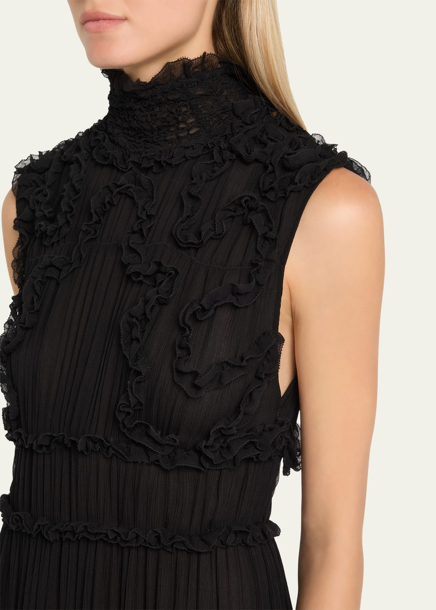 Verona Smocked Silk Turtleneck Gown - 5