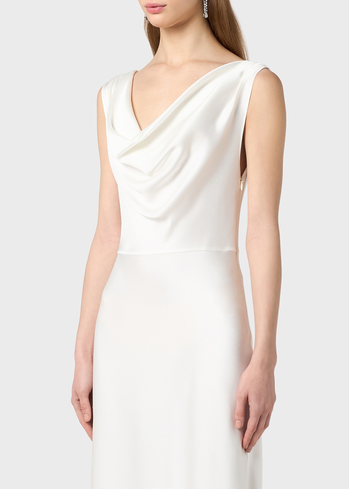 MIDI DRESS IN SHINY SATIN WITH DRAPED NECKLINE - 5