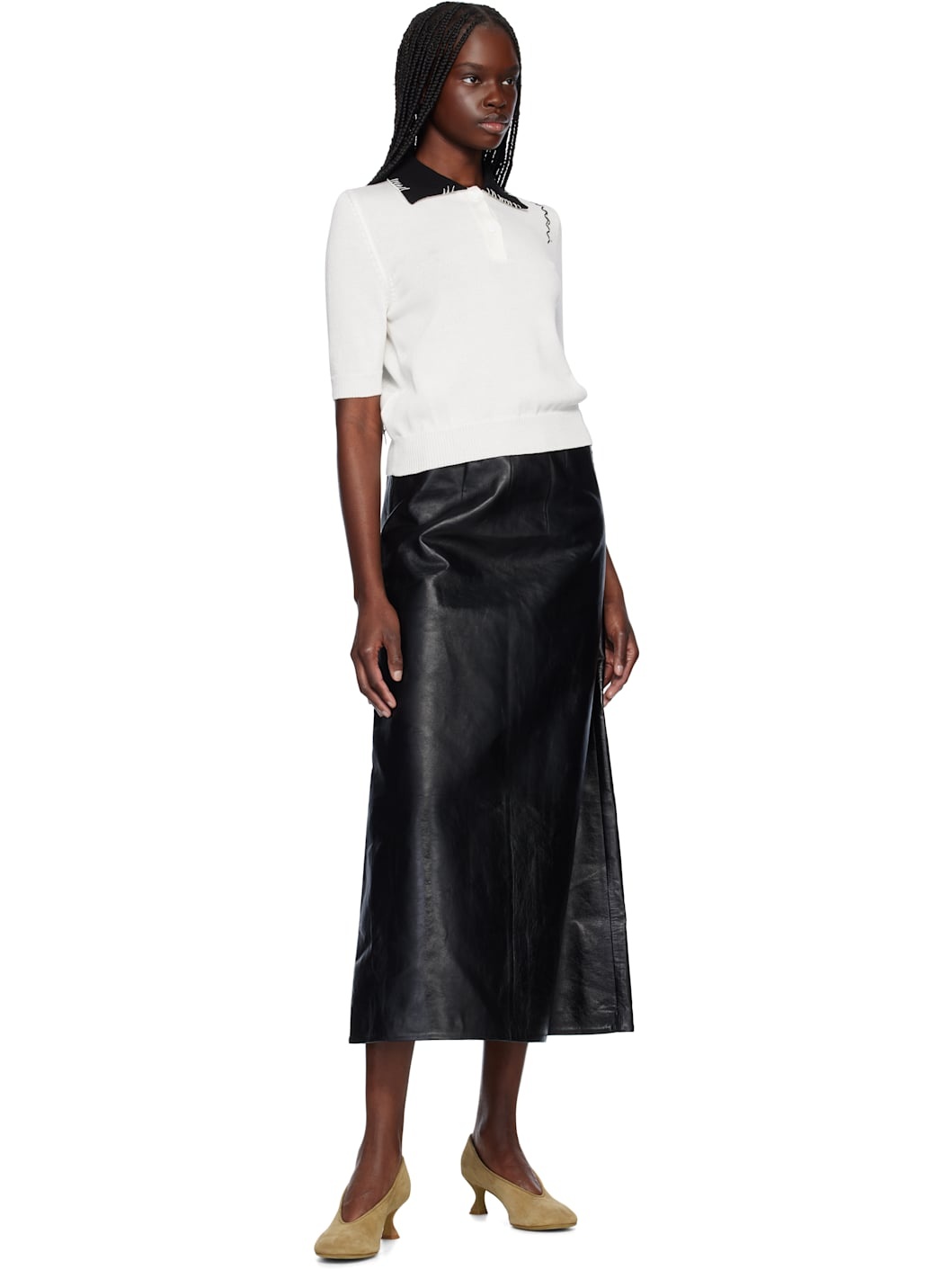 Black A-Line Leather Maxi Skirt - 4