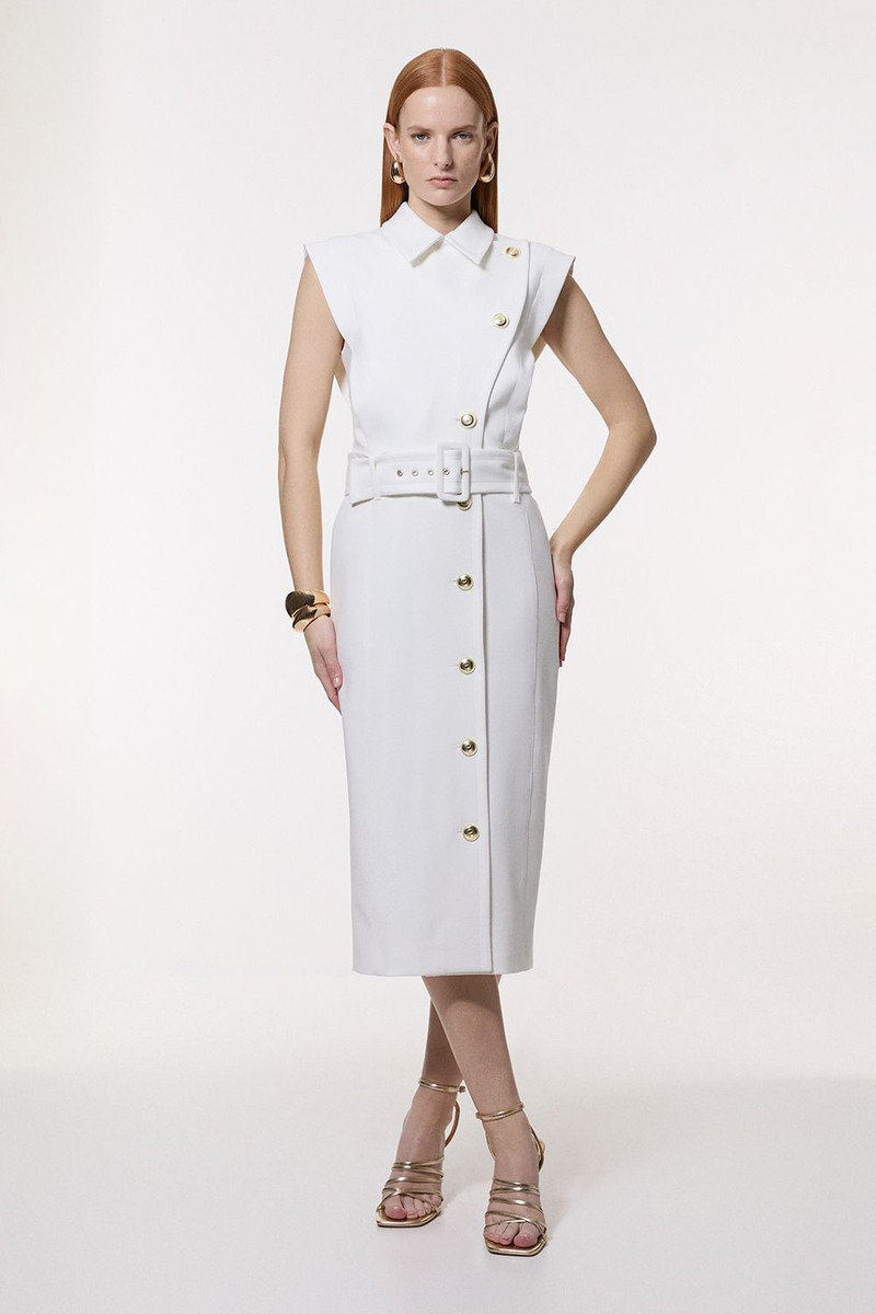 Clean Tailored Contrast Collar Pencil Midi Dress 1