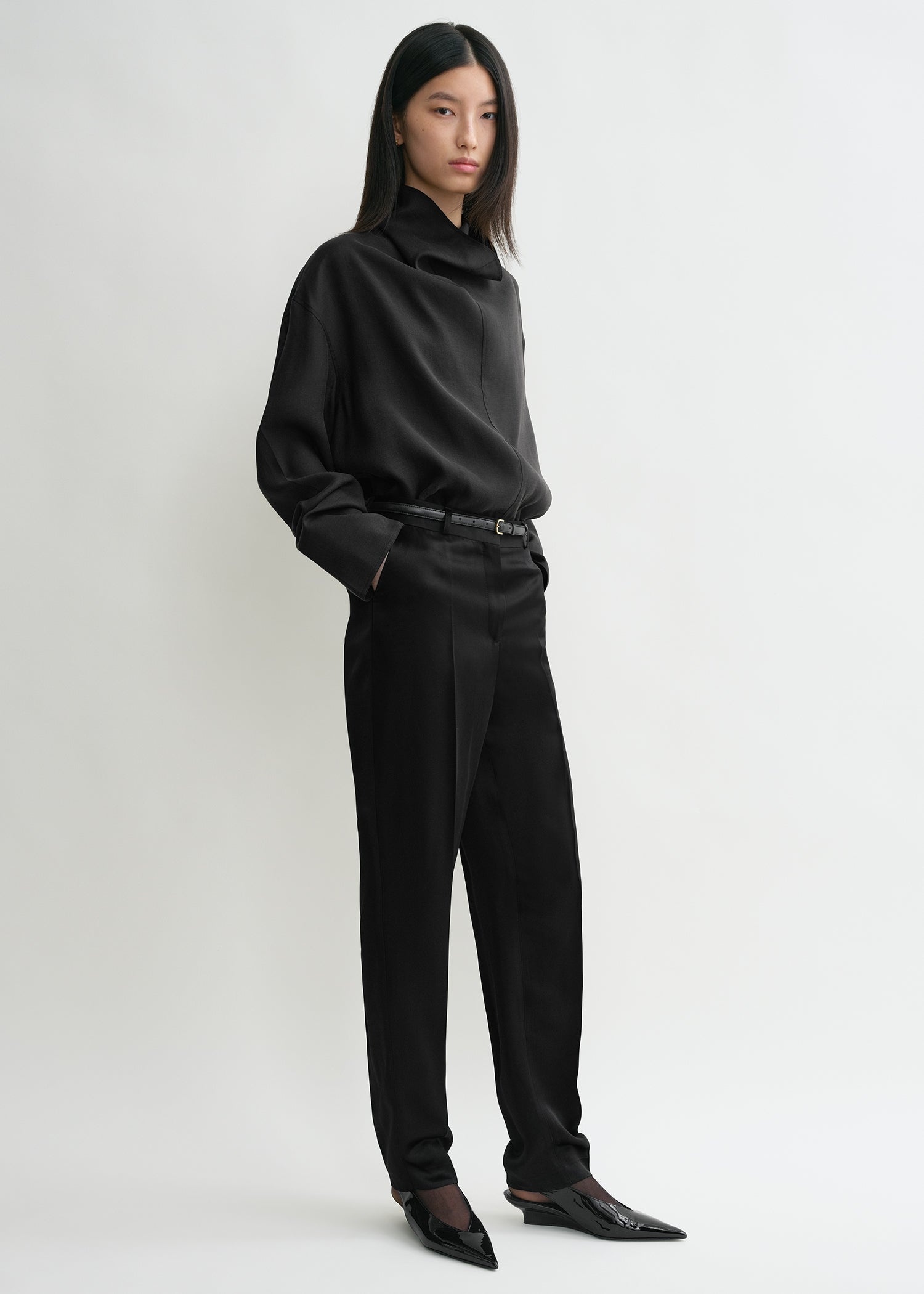 Funnel-neck organza blouse black - 3