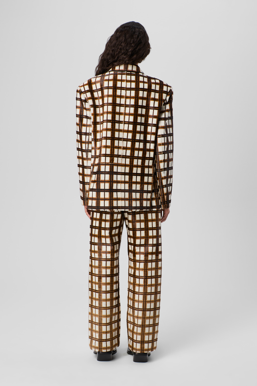 Cream-brown tartan hair-on-leather blazer - 5