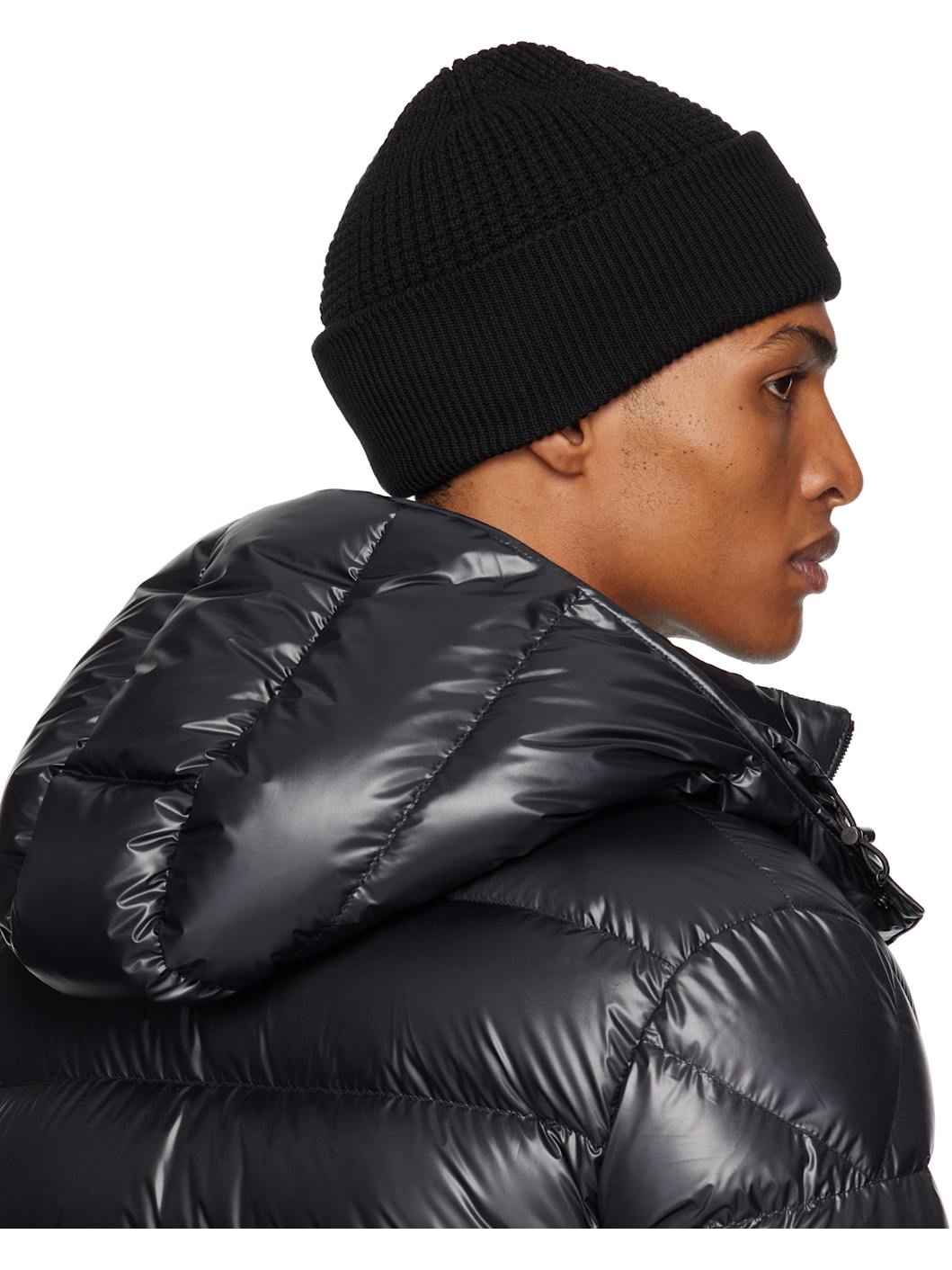 Black Logo Cotton Beanie - 3