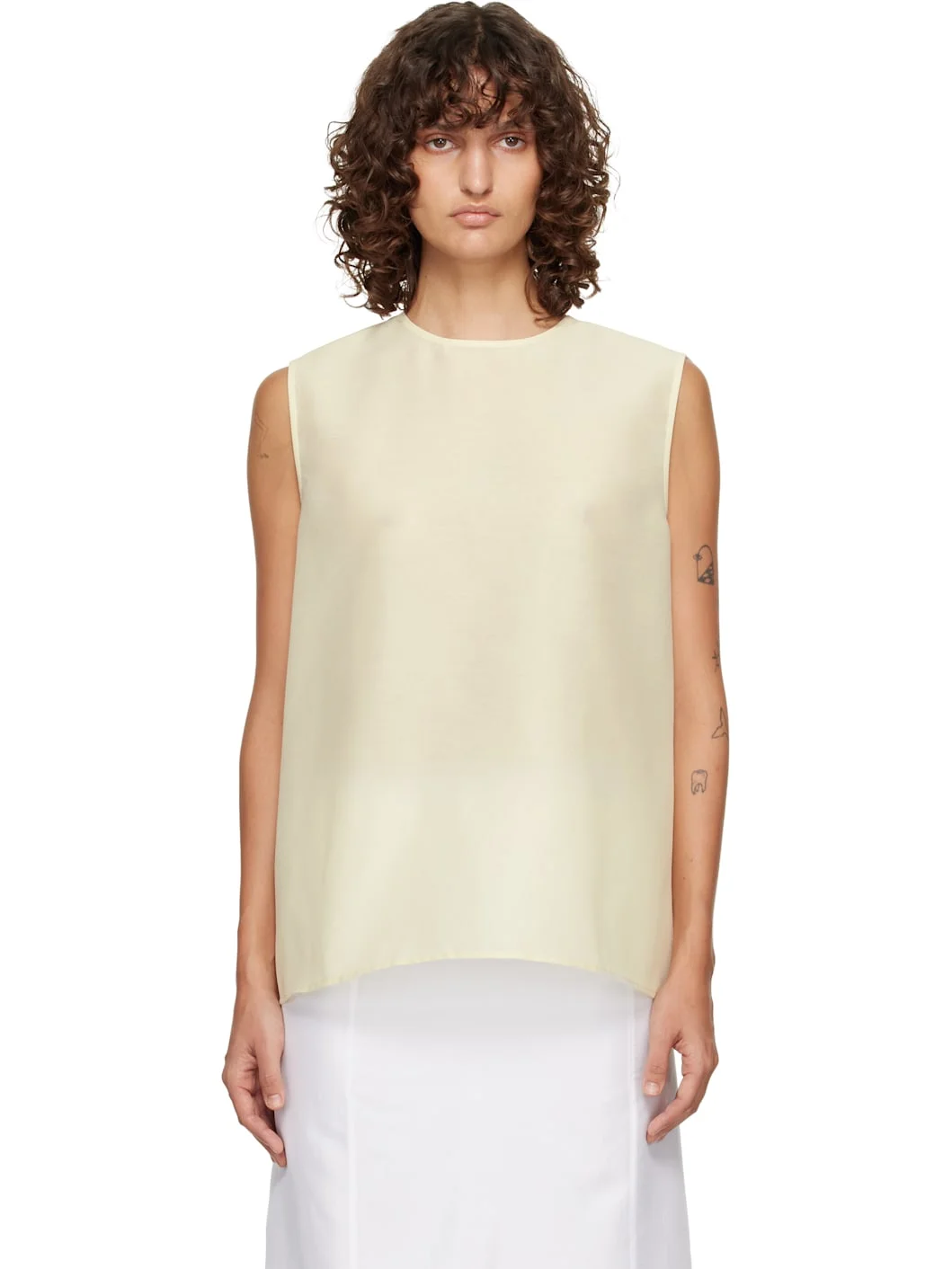 Off-White Boucle Back Button Sleeveless Top - 1