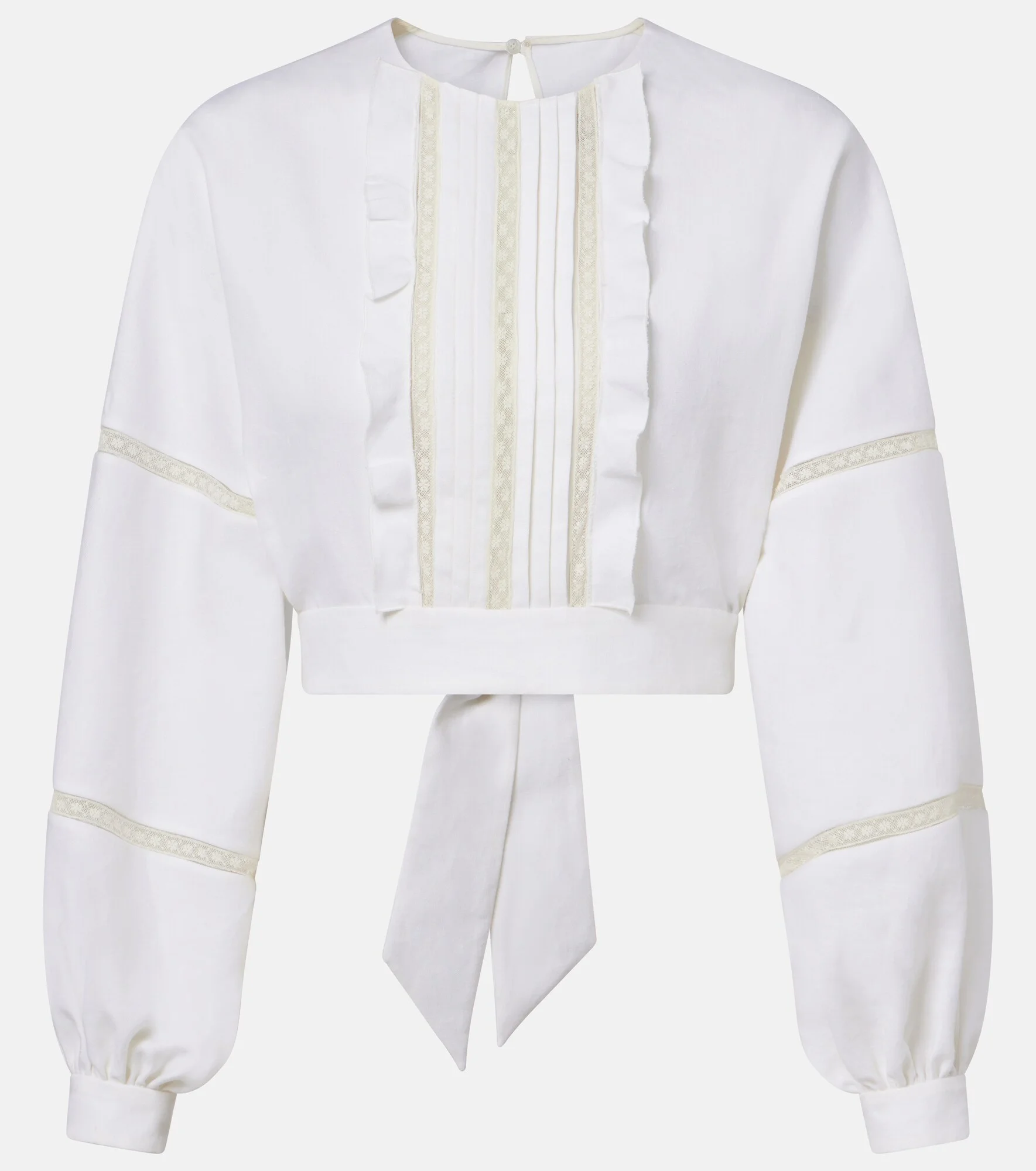 Lace-trimmed open-back linen blouse - 1