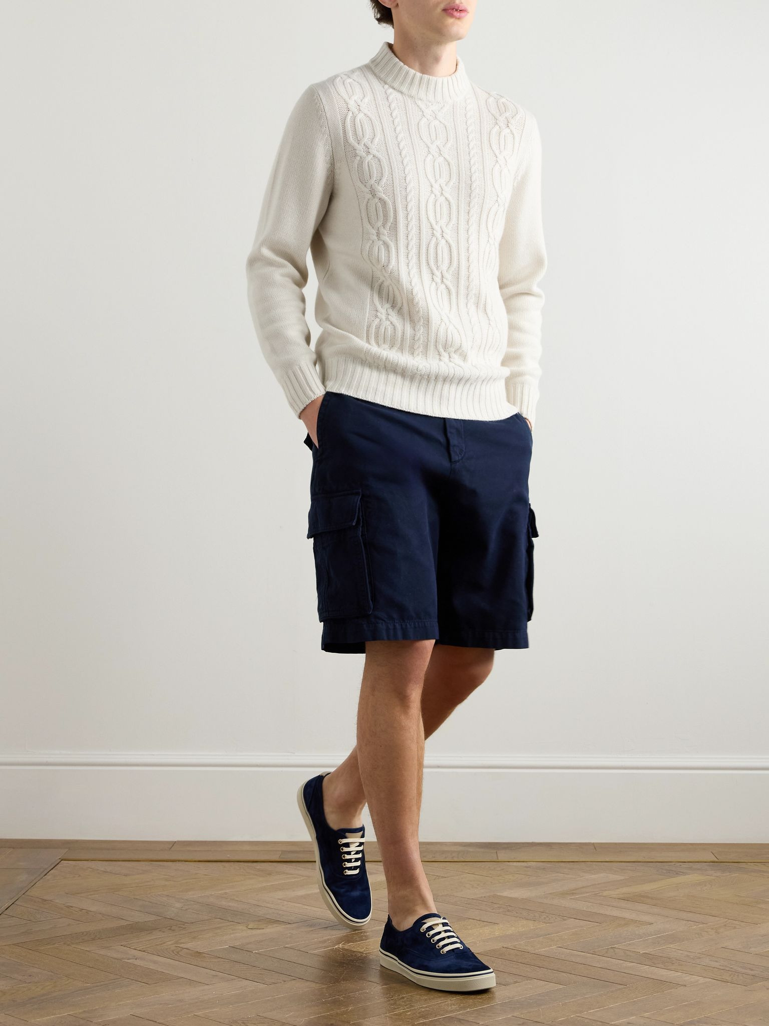 Cable-Knit Cashmere Mock-Neck Sweater Beige - 2
