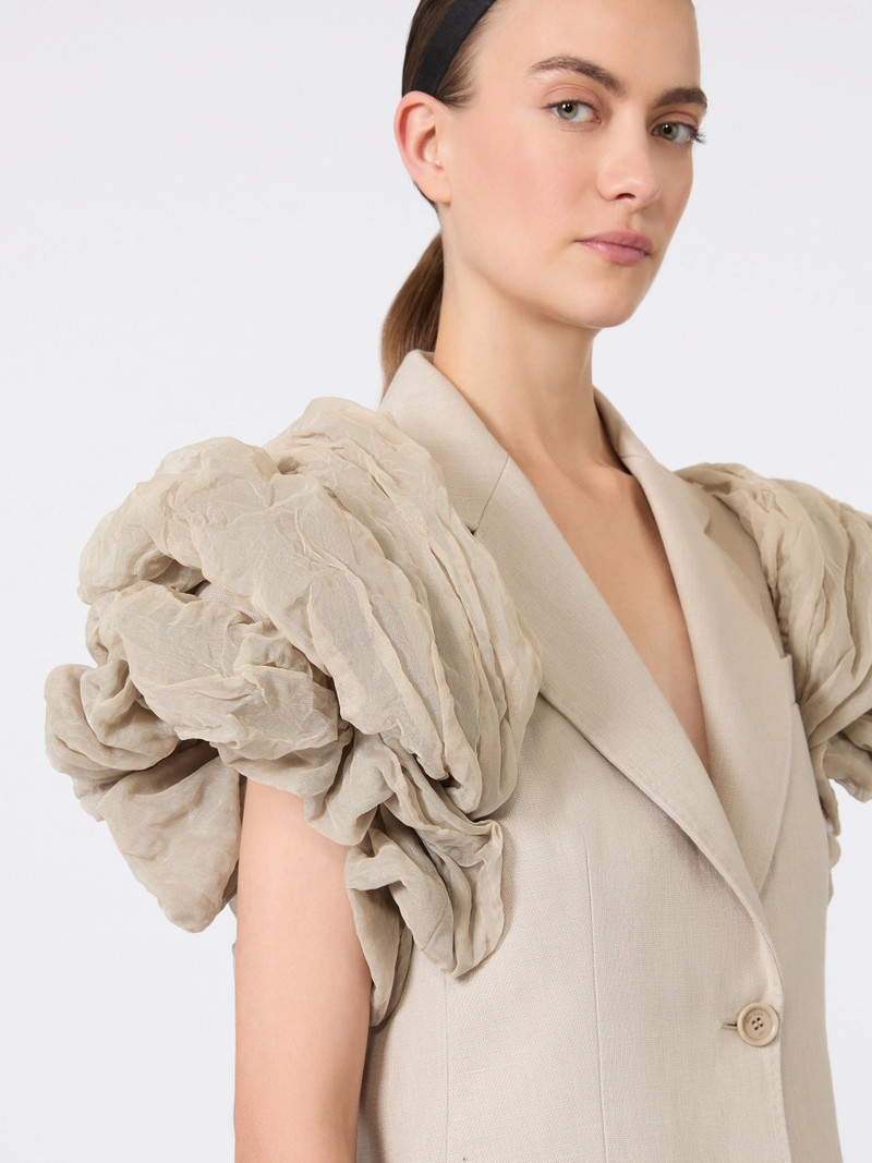 ABITURO Oversized sleeveless linen jacket with ruffles - SAND 5