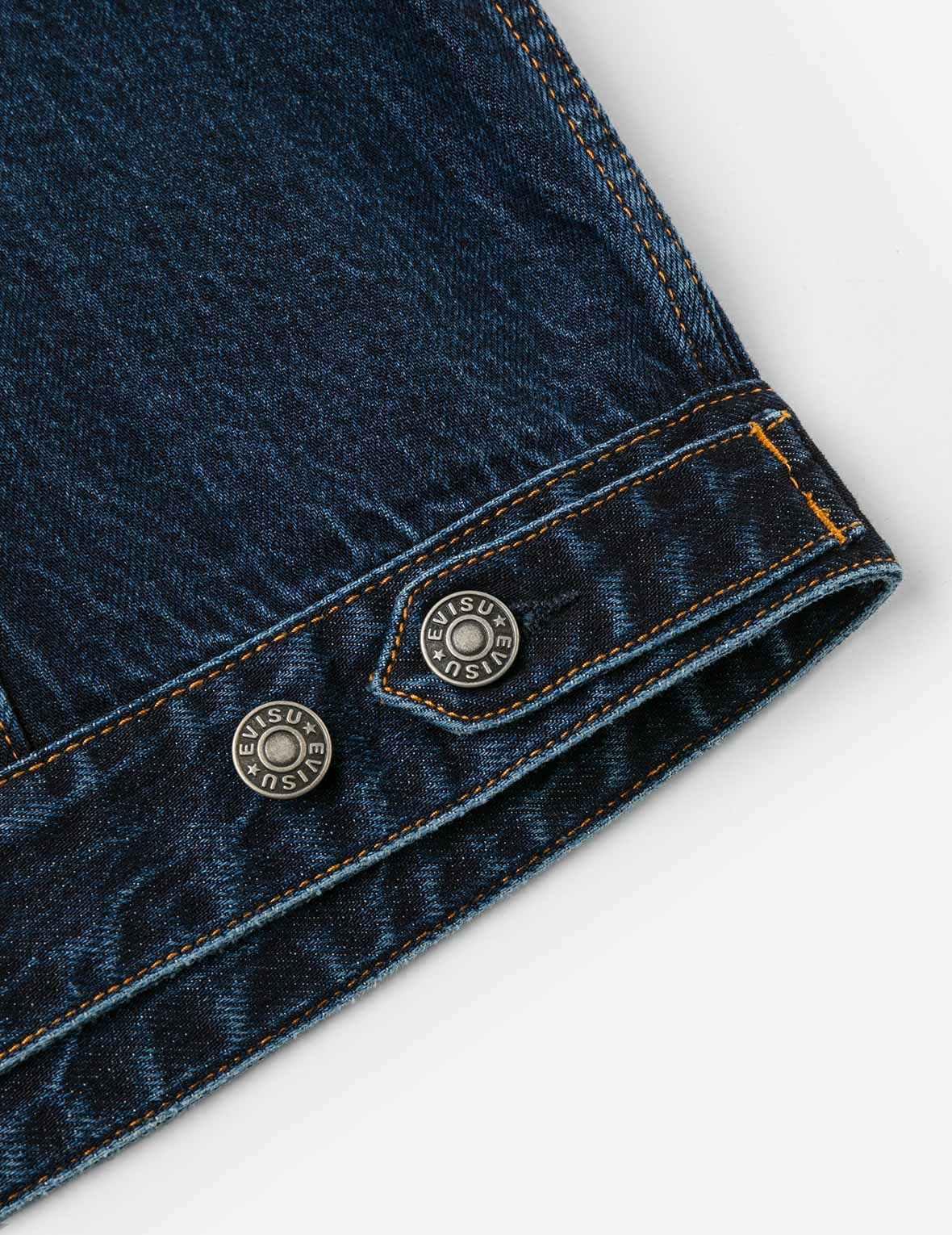 Gradient Print Loose Fit Washed Denim Jacket - 11