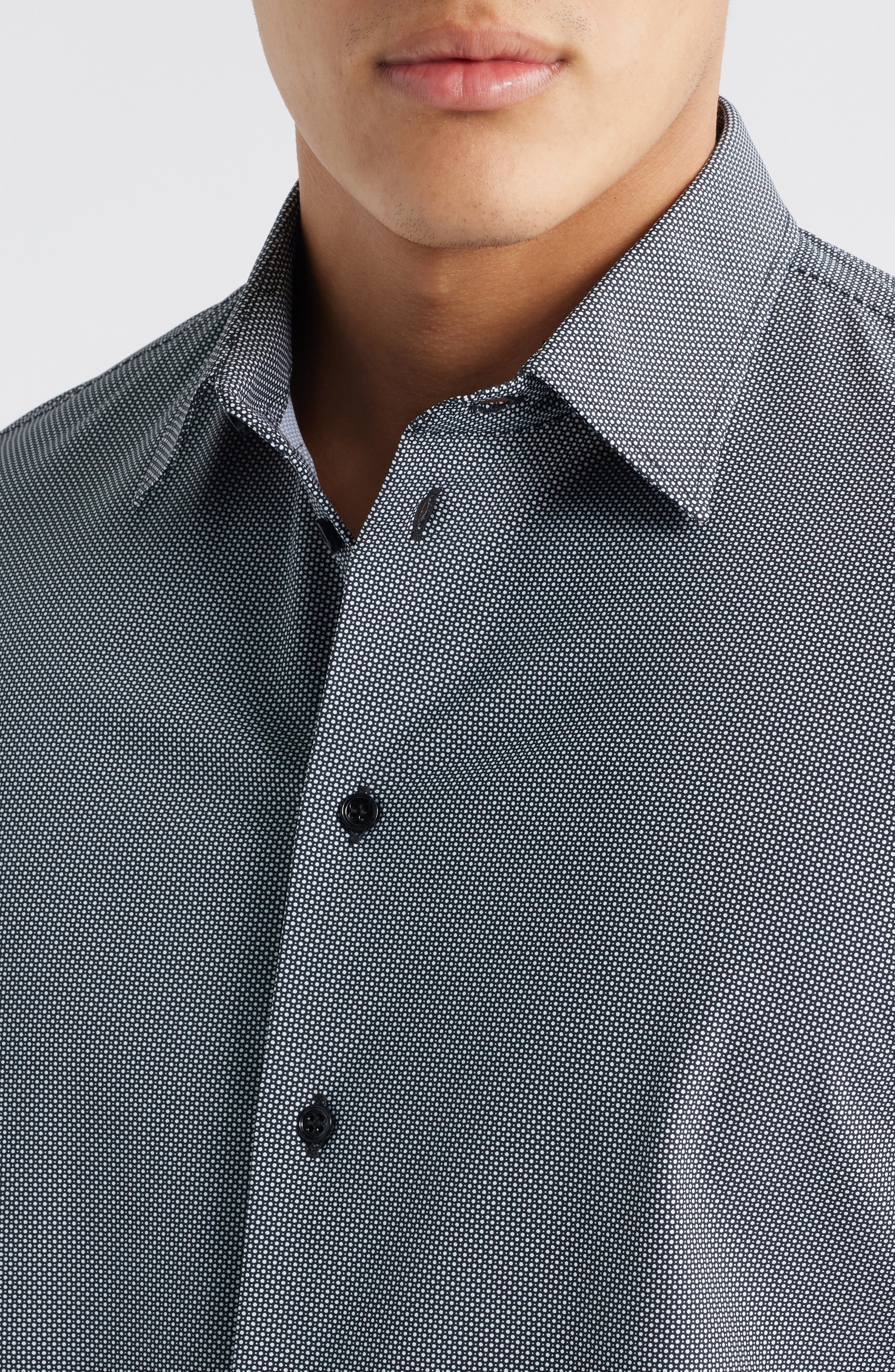 Emporio Armani Microdot Button-Up Shirt in Solid Black at Nordstrom - 2