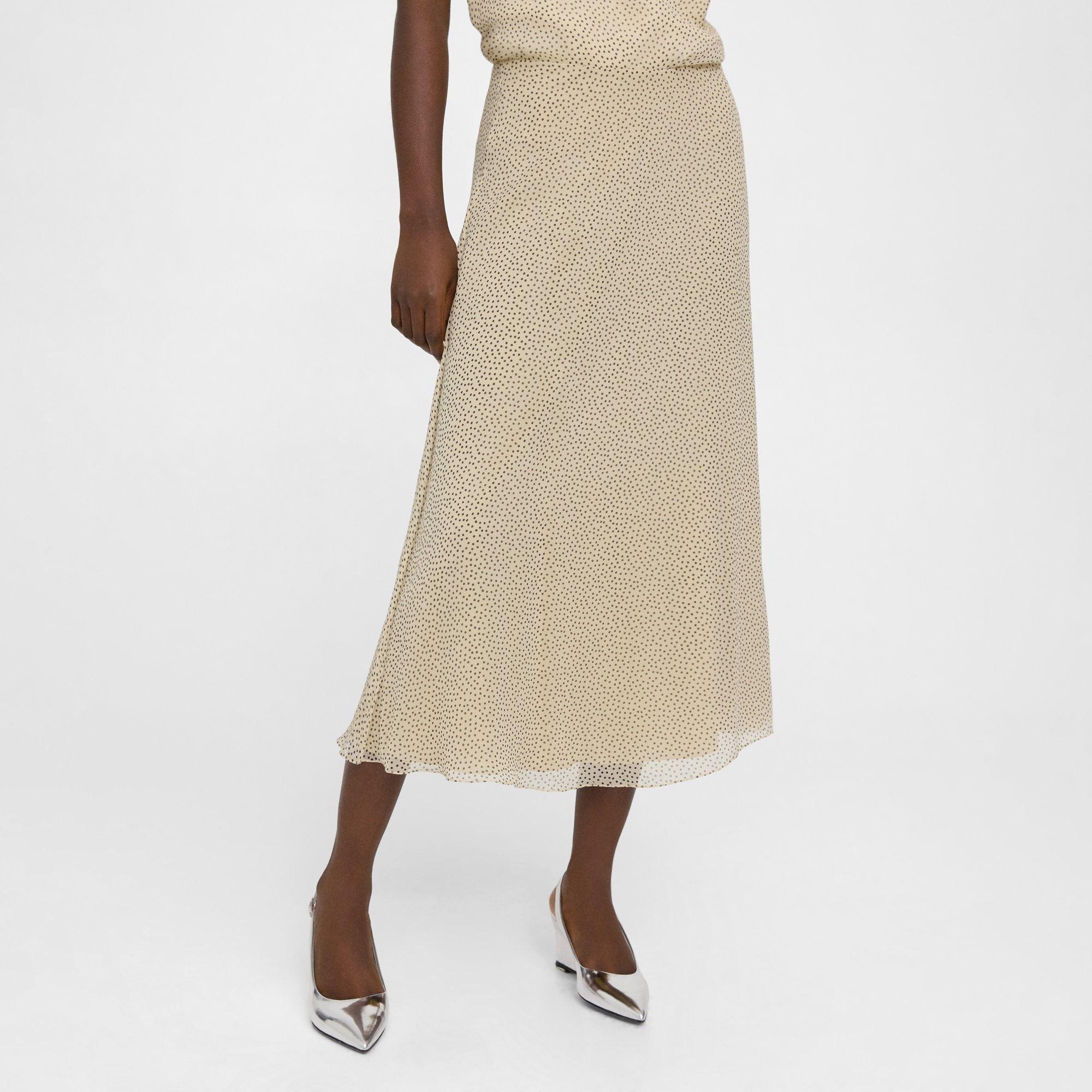 Flared Midi Skirt in Polka Dot Silk - 3