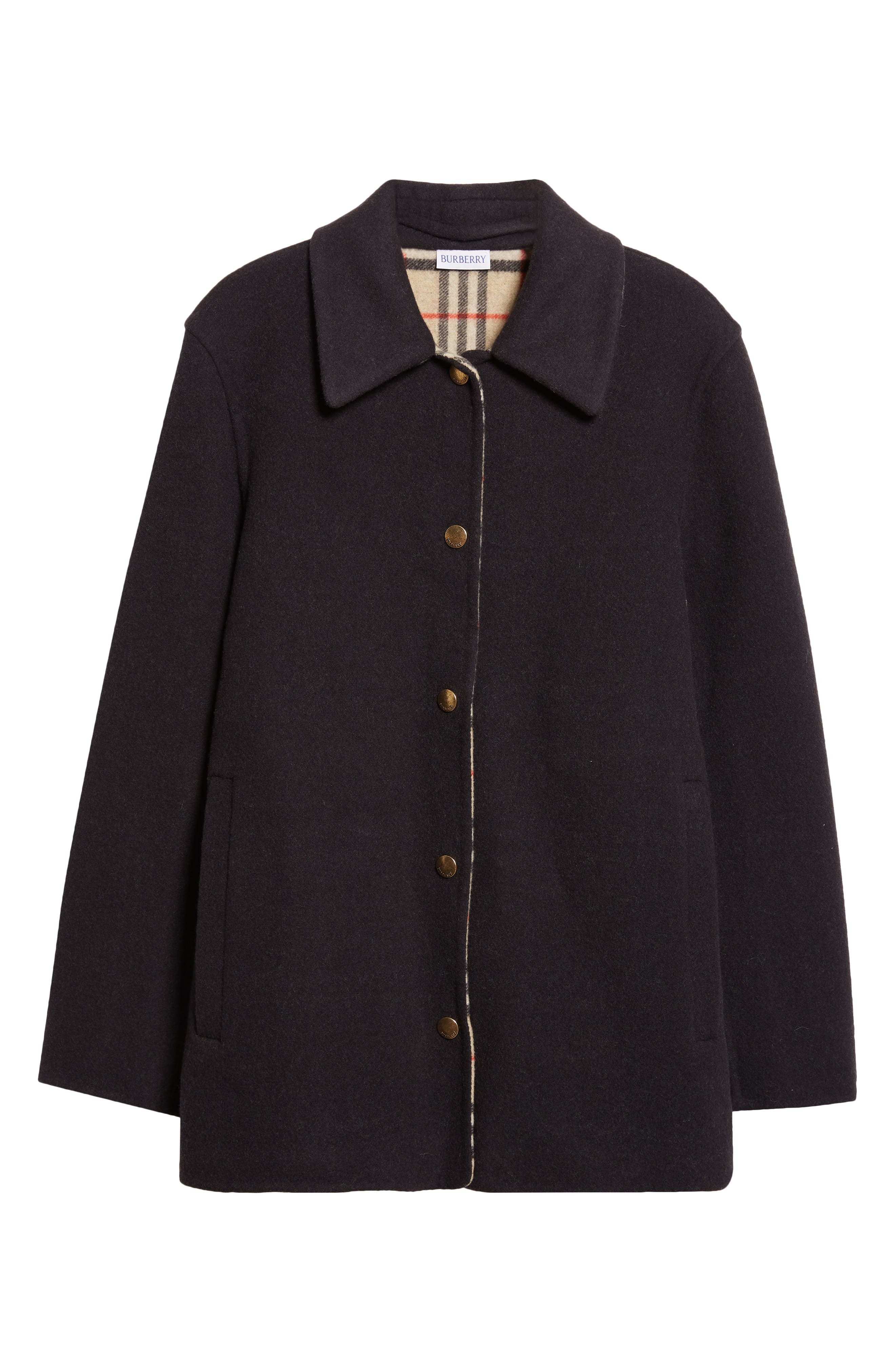 burberry Double Face Wool Twill Overshirt in Black/Sand Ip Check at Nordstrom - 6