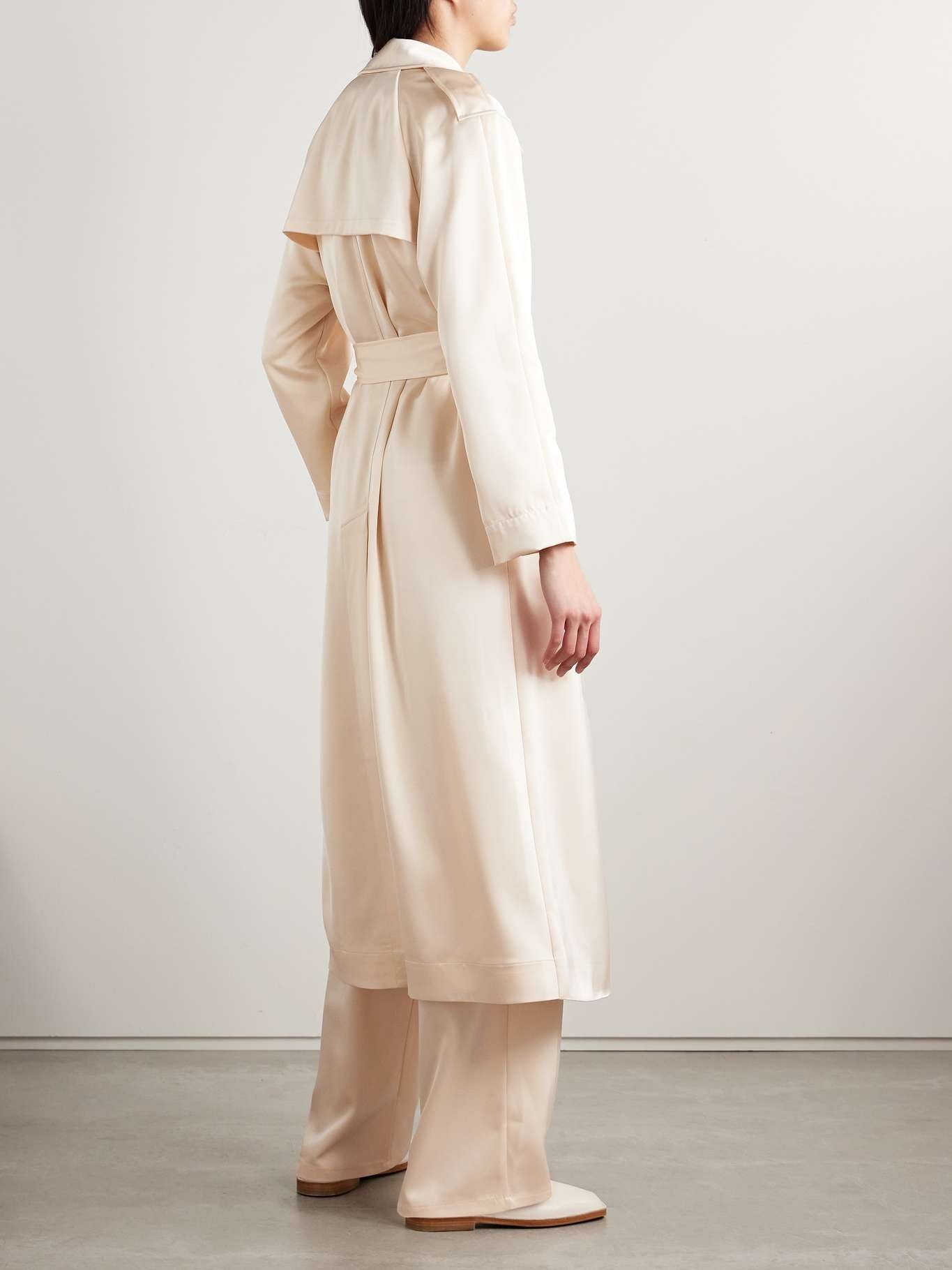 Barb belted satin trench coat Cream - 4