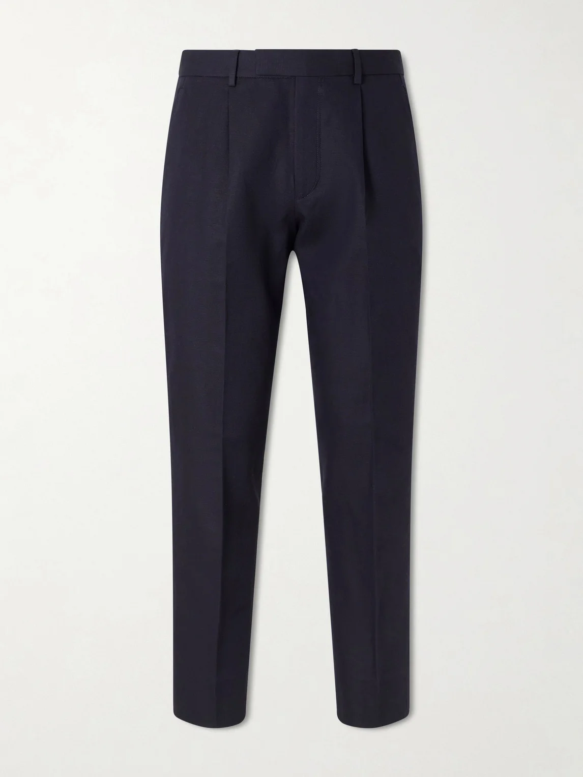 Straight-Leg Pleated Cotton and Linen-Blend Trousers - 1
