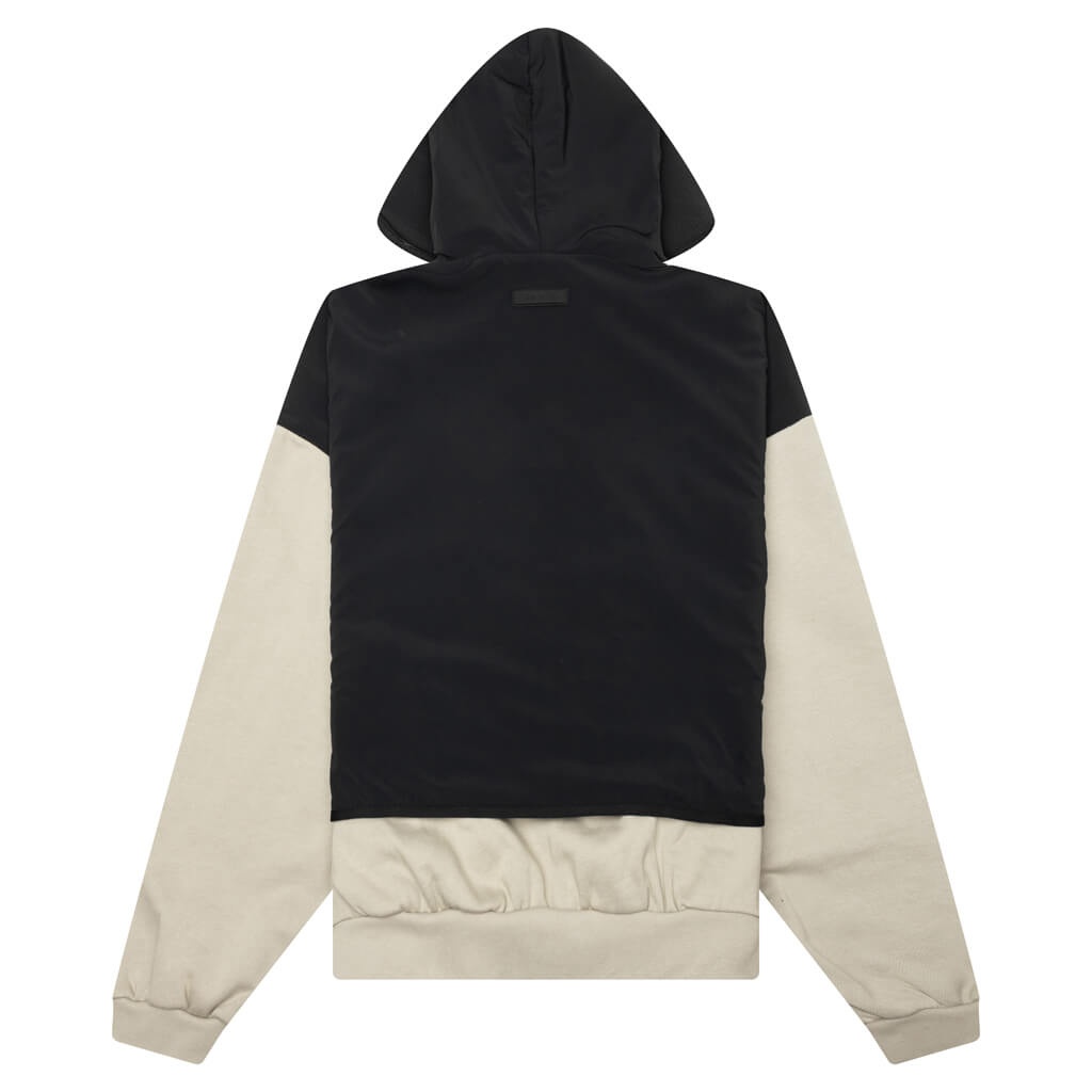 NYLON FLEECE HOODED SWEATER - SEAL/JET BLACK - 2