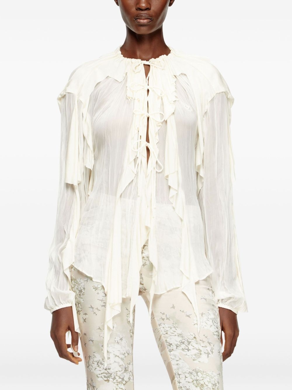C-Lassy ruffled lace-up blouse - 3