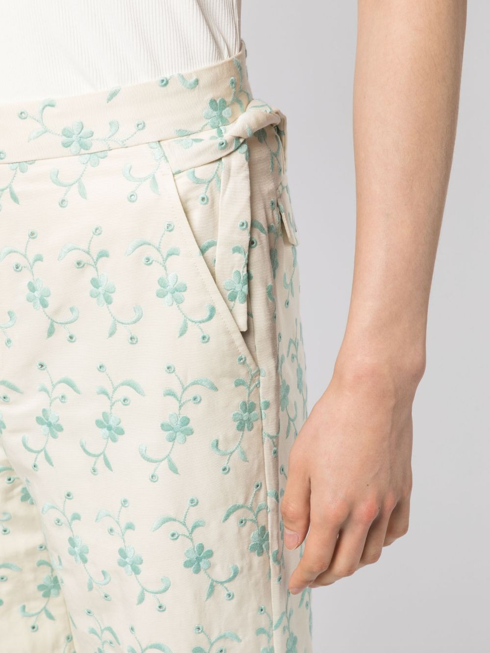floral-embroidery straight-leg trousers - 5