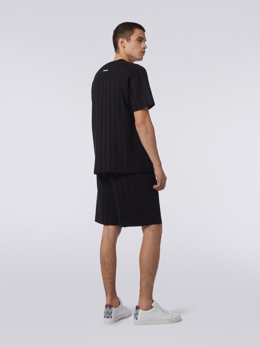 Crew-neck T-shirt in chevron viscose and cotton - 4